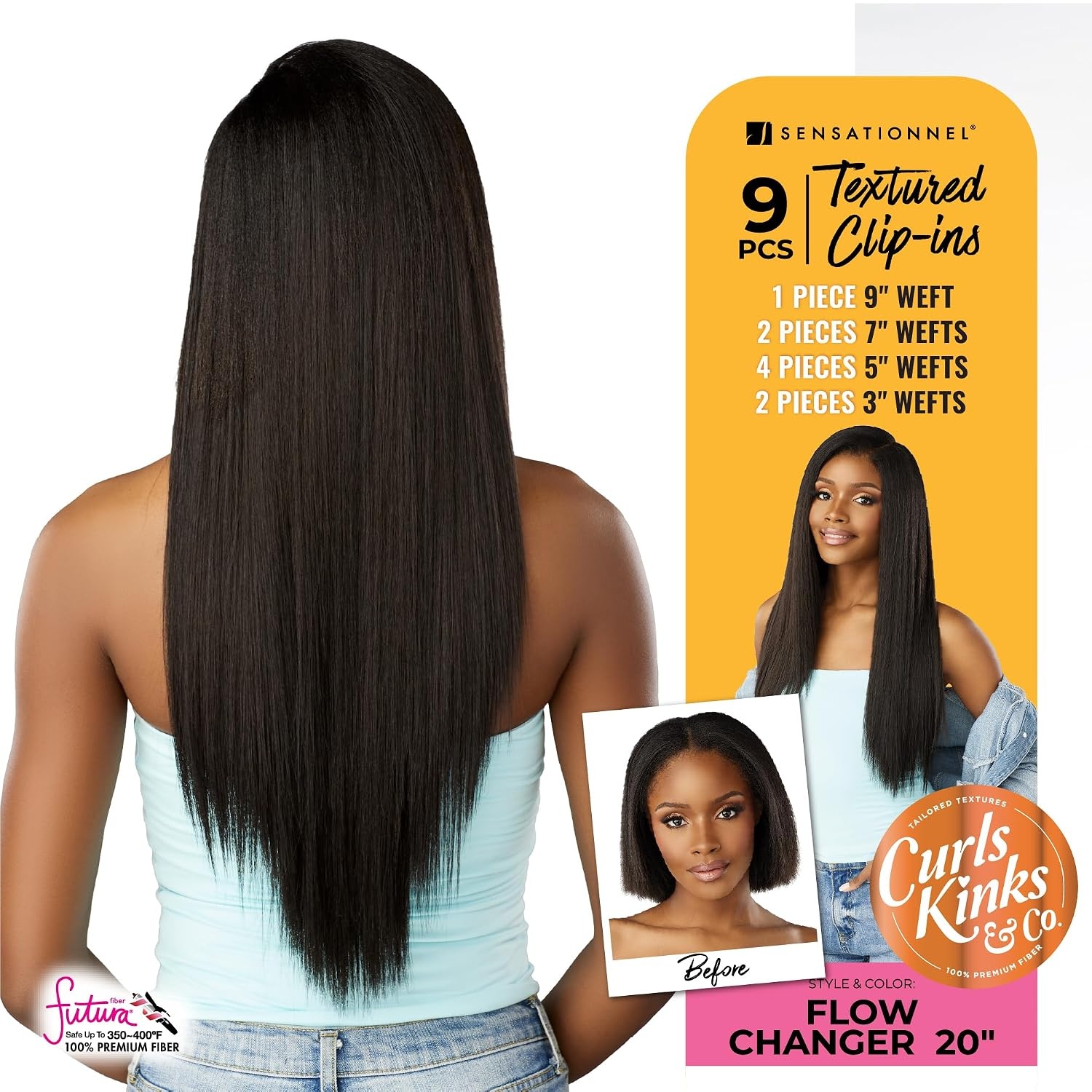 image:imageSensationnel Curls Kinksandco Clip inFlow Changer14 inch 1 JETBLACK Synthetic 9Piece ClipIn Set EasytoUse Clips Natural 3C4C Hair4 MEDBROWN