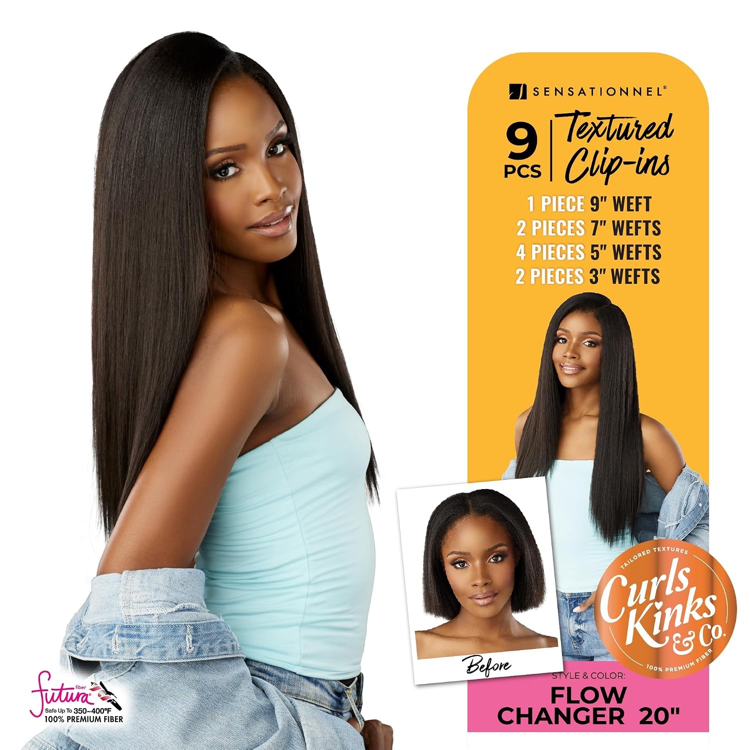 image:imageSensationnel Curls Kinksandco Clip inFlow Changer14 inch 1 JETBLACK Synthetic 9Piece ClipIn Set EasytoUse Clips Natural 3C4C Hair4 MEDBROWN