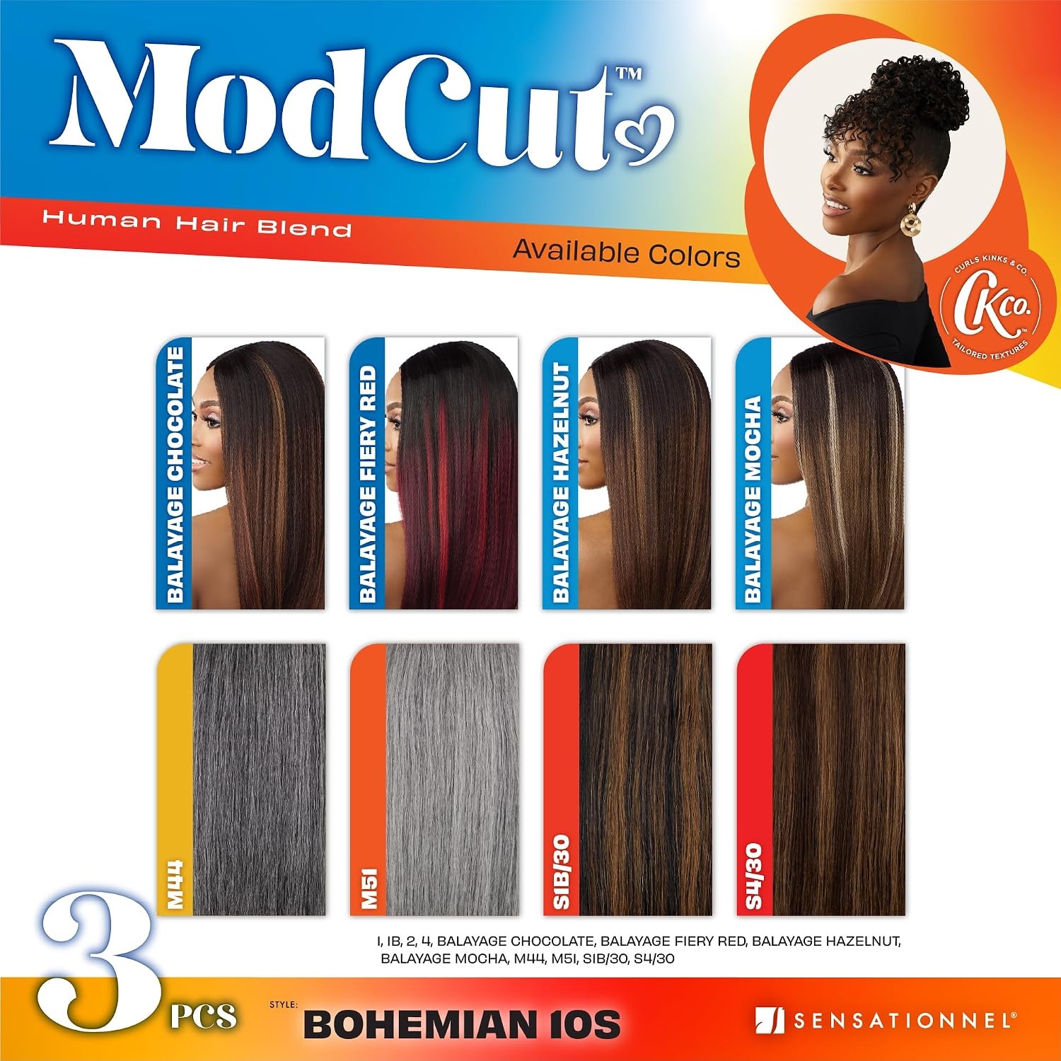 image:imageSensationnel Curls Kinksandco ModCut 3pcs Bundles Bohemian 10S1 JETBLACK Human Hair Blend Quick Weave Hair Extensions Long Lasting Effortless StyleBALAYAGECHOCOLATE