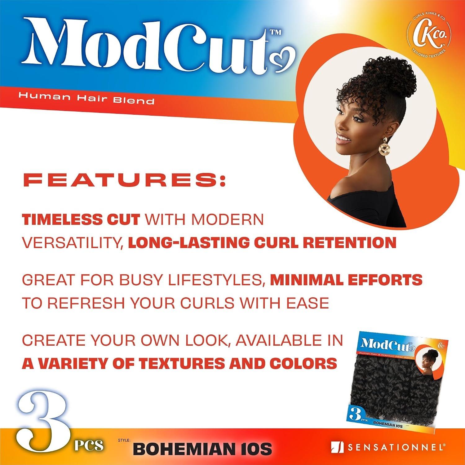 image:imageSensationnel Curls Kinksandco ModCut 3pcs Bundles Bohemian 10S1 JETBLACK Human Hair Blend Quick Weave Hair Extensions Long Lasting Effortless StyleM51
