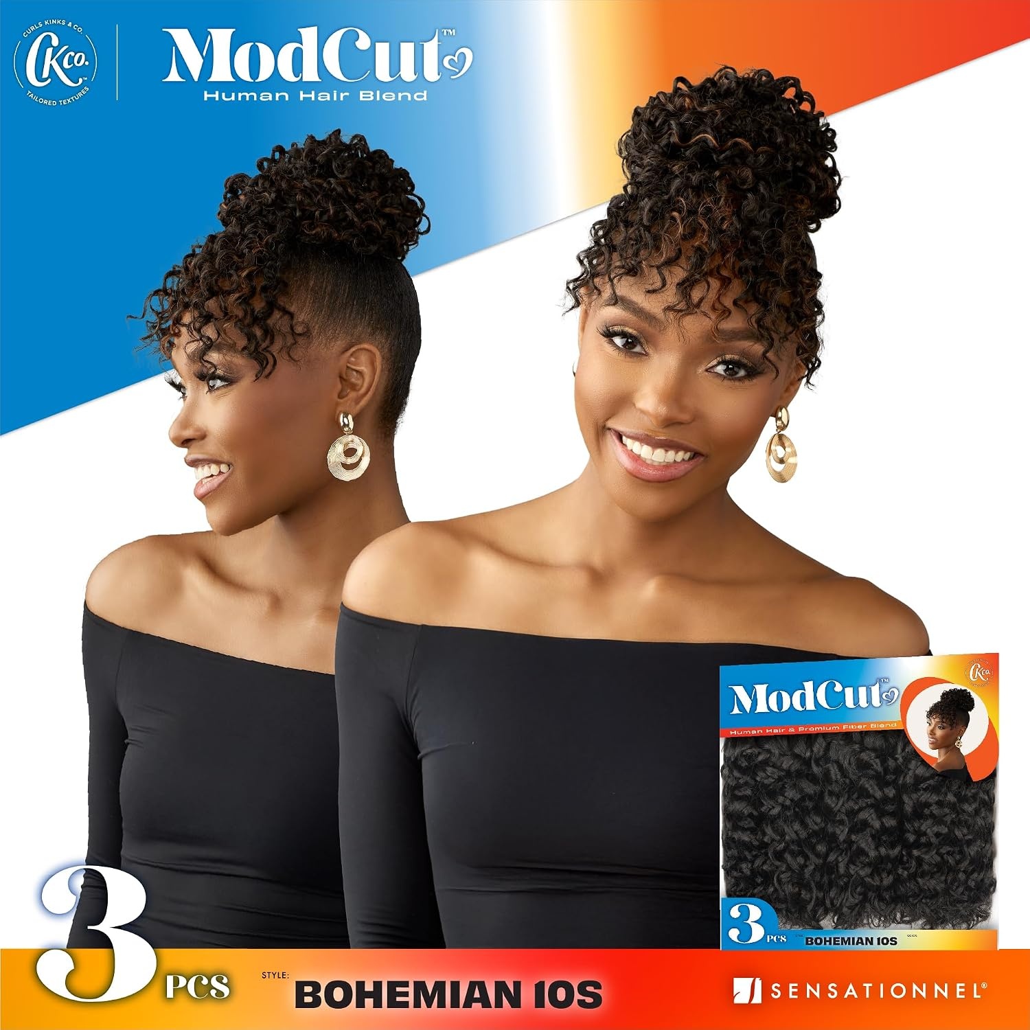 image:imageSensationnel Curls Kinksandco ModCut 3pcs Bundles Bohemian 10S1 JETBLACK Human Hair Blend Quick Weave Hair Extensions Long Lasting Effortless StyleM51