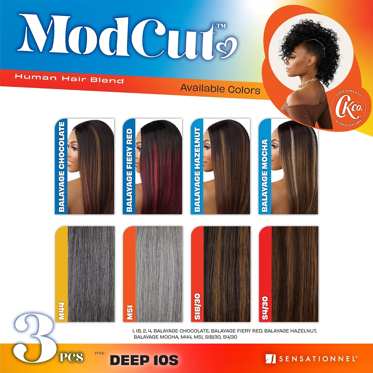 image:imageSensationnel Curls Kinksandco ModCut 3pcs Bundles Deep 10S1 JETBLACK Human Hair Blend Quick Weave Hair Extensions Long Lasting Effortless StyleBALAYAGEFIERYRED
