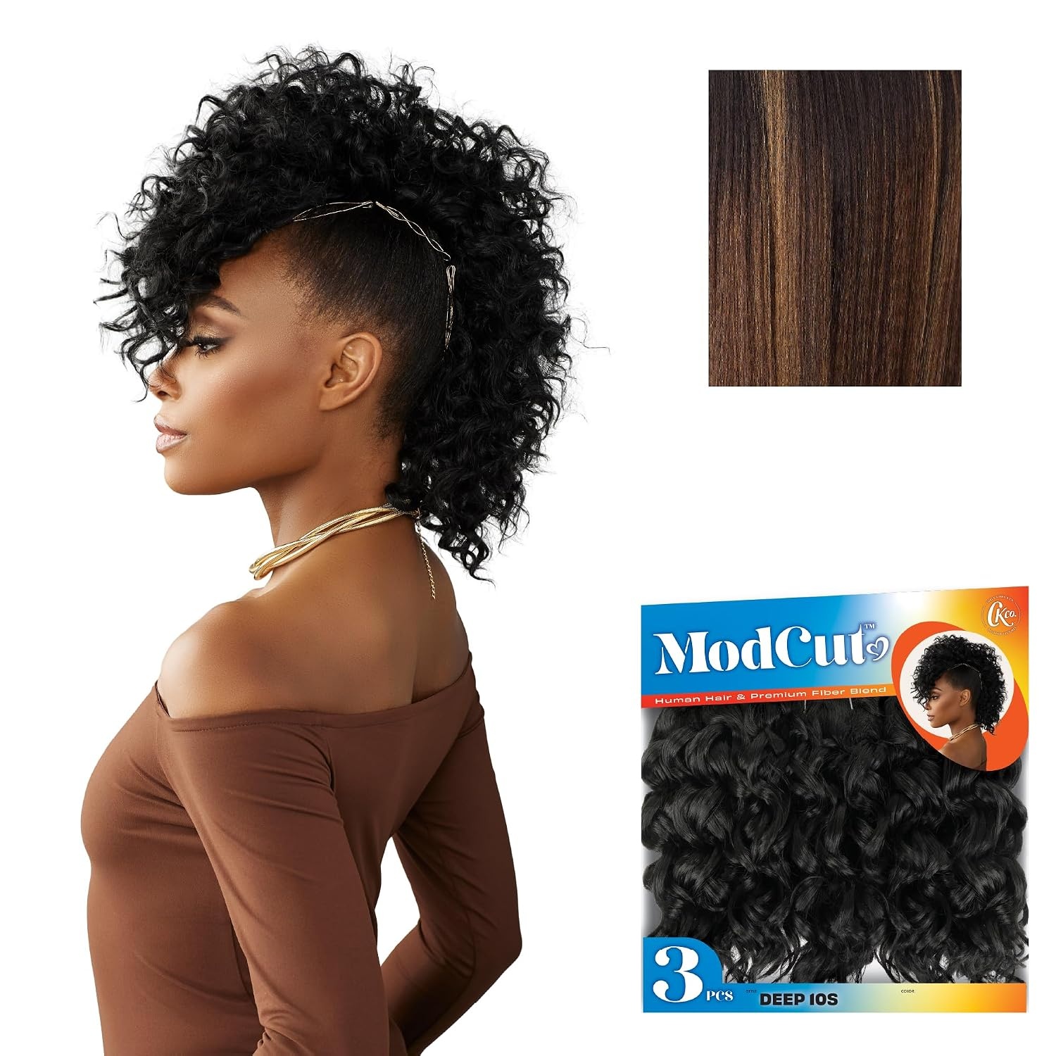 image:imageSensationnel Curls Kinksandco ModCut 3pcs Bundles Deep 10S1 JETBLACK Human Hair Blend Quick Weave Hair Extensions Long Lasting Effortless StyleBALAYAGEHAZELNUT