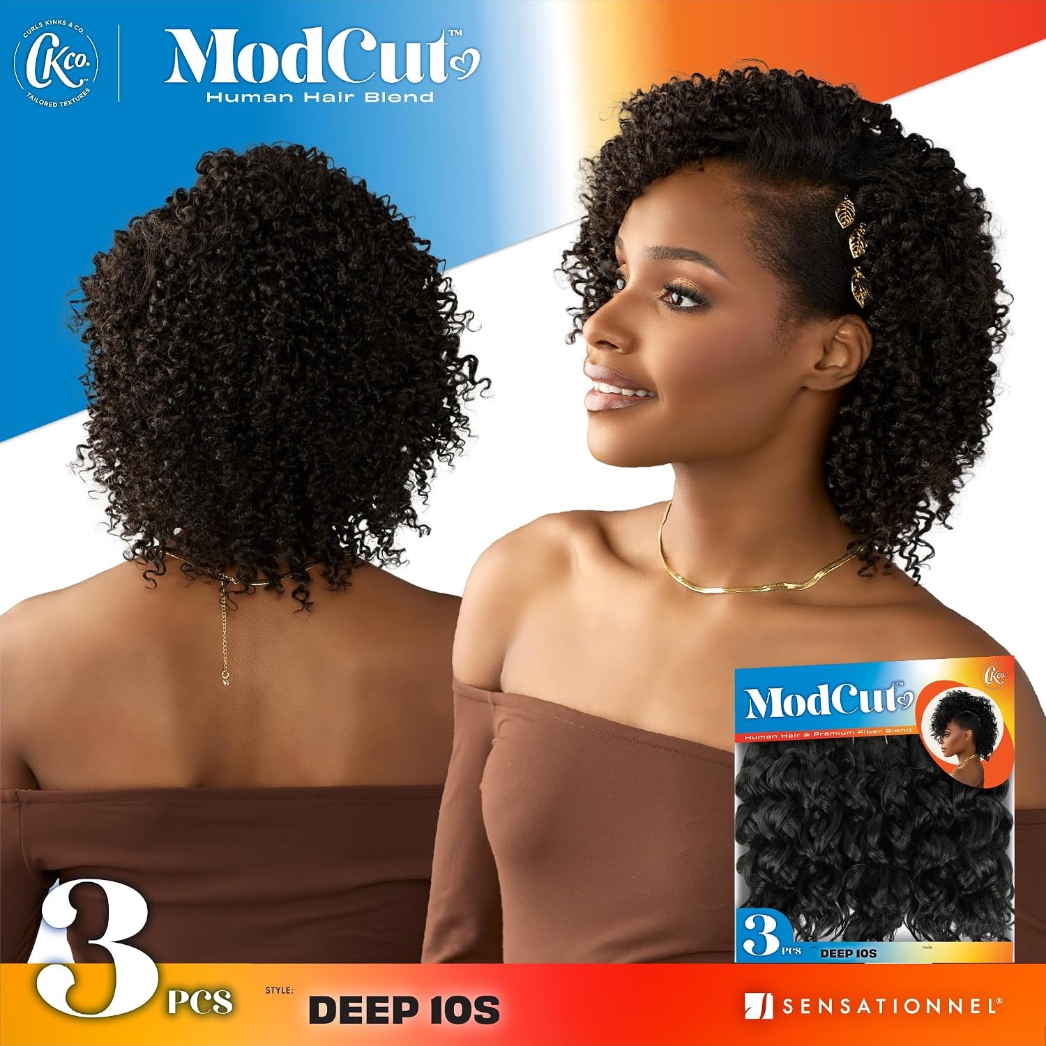 image:imageSensationnel Curls Kinksandco ModCut 3pcs Bundles Deep 10S1 JETBLACK Human Hair Blend Quick Weave Hair Extensions Long Lasting Effortless StyleBALAYAGECHOCOLATE