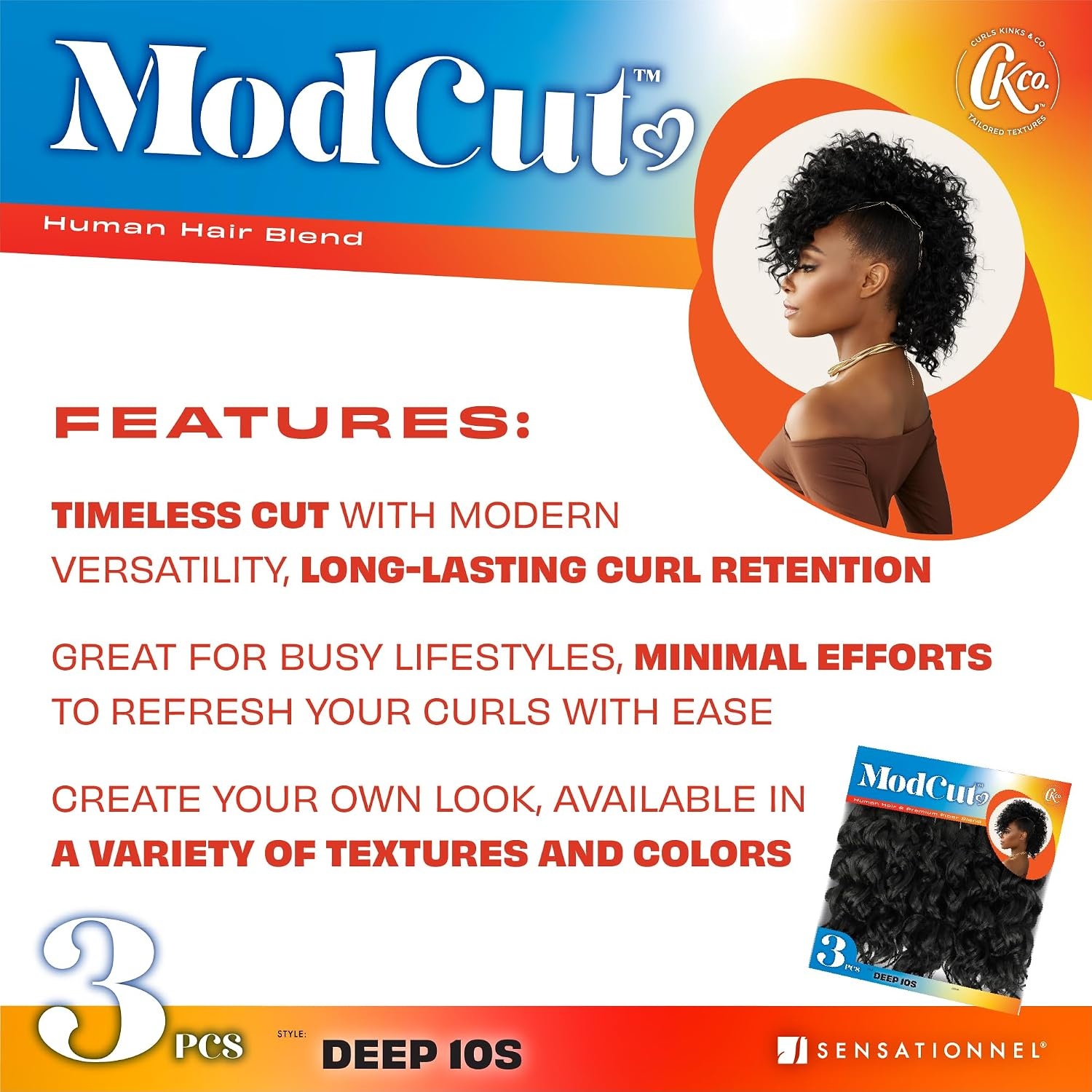 image:imageSensationnel Curls Kinksandco ModCut 3pcs Bundles Deep 10S1 JETBLACK Human Hair Blend Quick Weave Hair Extensions Long Lasting Effortless StyleBALAYAGEMOCHA