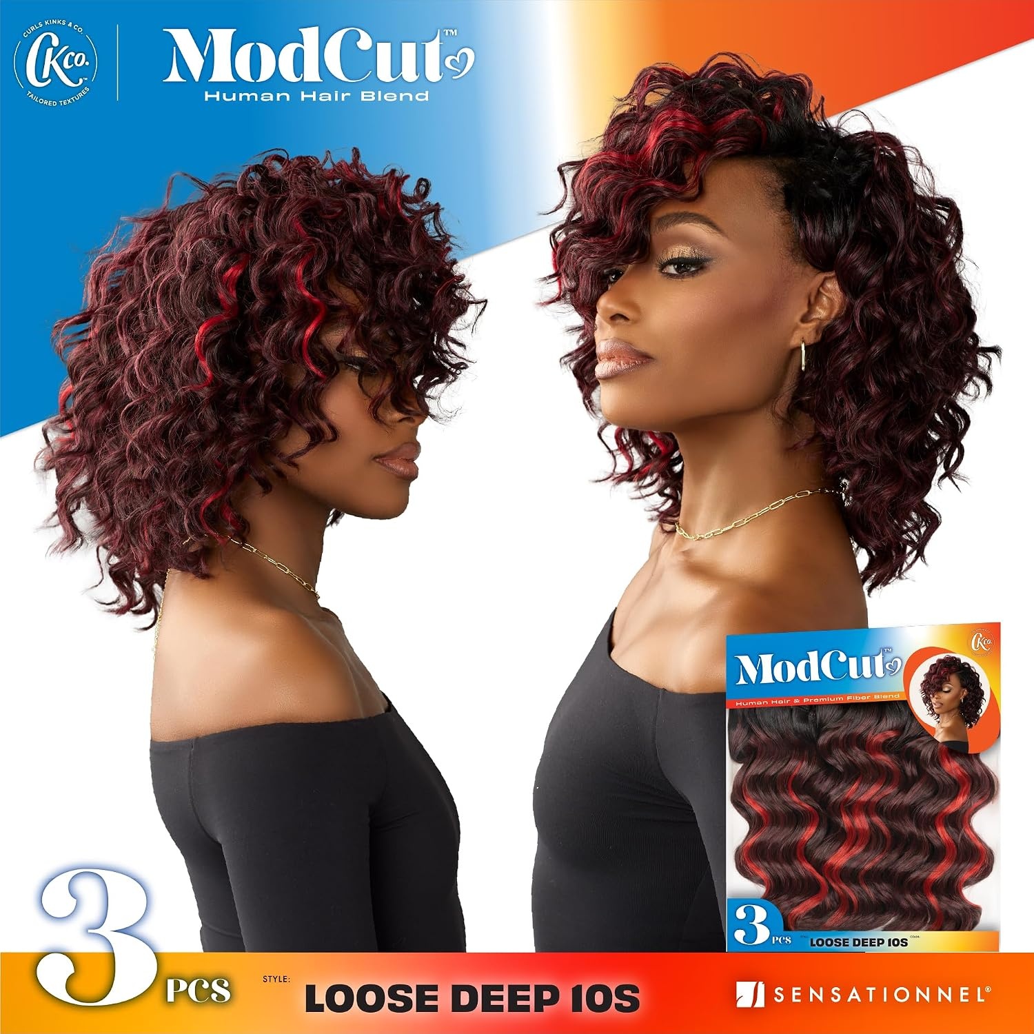 image:imageSensationnel Curls Kinksandco ModCut 3pcs BundlesLoose Deep 10S1 JETBLACK Human Hair Blend Quick Weave Hair Extensions Long Lasting Effortless StyleS430