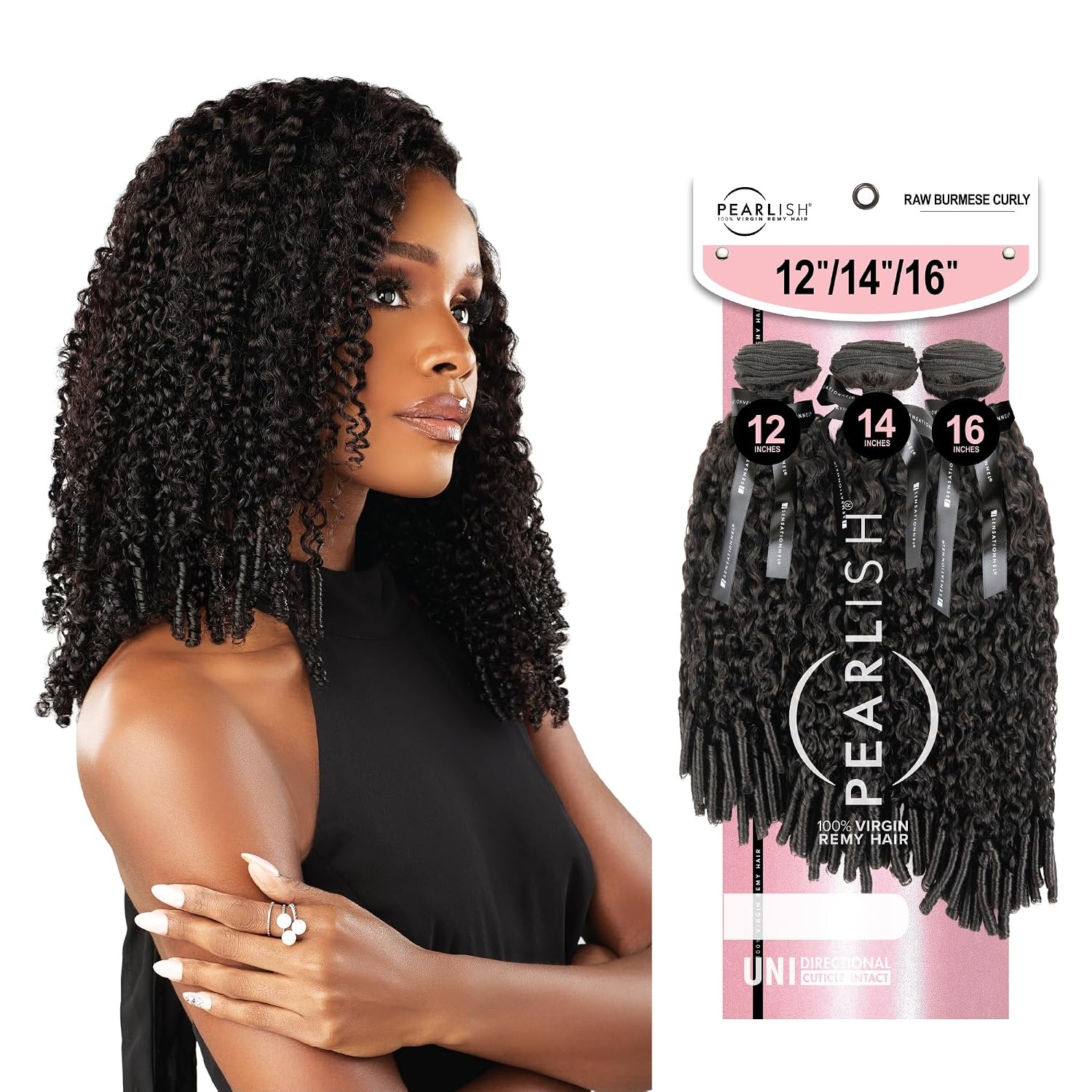 image:imageSensationnel Pearlish Multi BundleRaw Burmese Curly10 12 14 inch NATURAL 15A Soft Remy Human Hair PearlConditioned SewIn or GlueOn Layered LengthsNATURAL