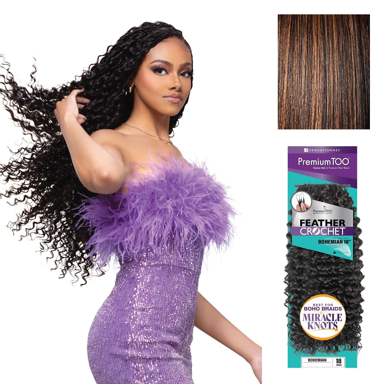 image:imageSensationnel PremiumToo Feather Crochet BraidsBohemian14in 1 JETBLACK Braiding hairHuman Hair Blend for Boho braids for Miracle knots PreSeparated Strands Easy Install 50 StrandsS1B30