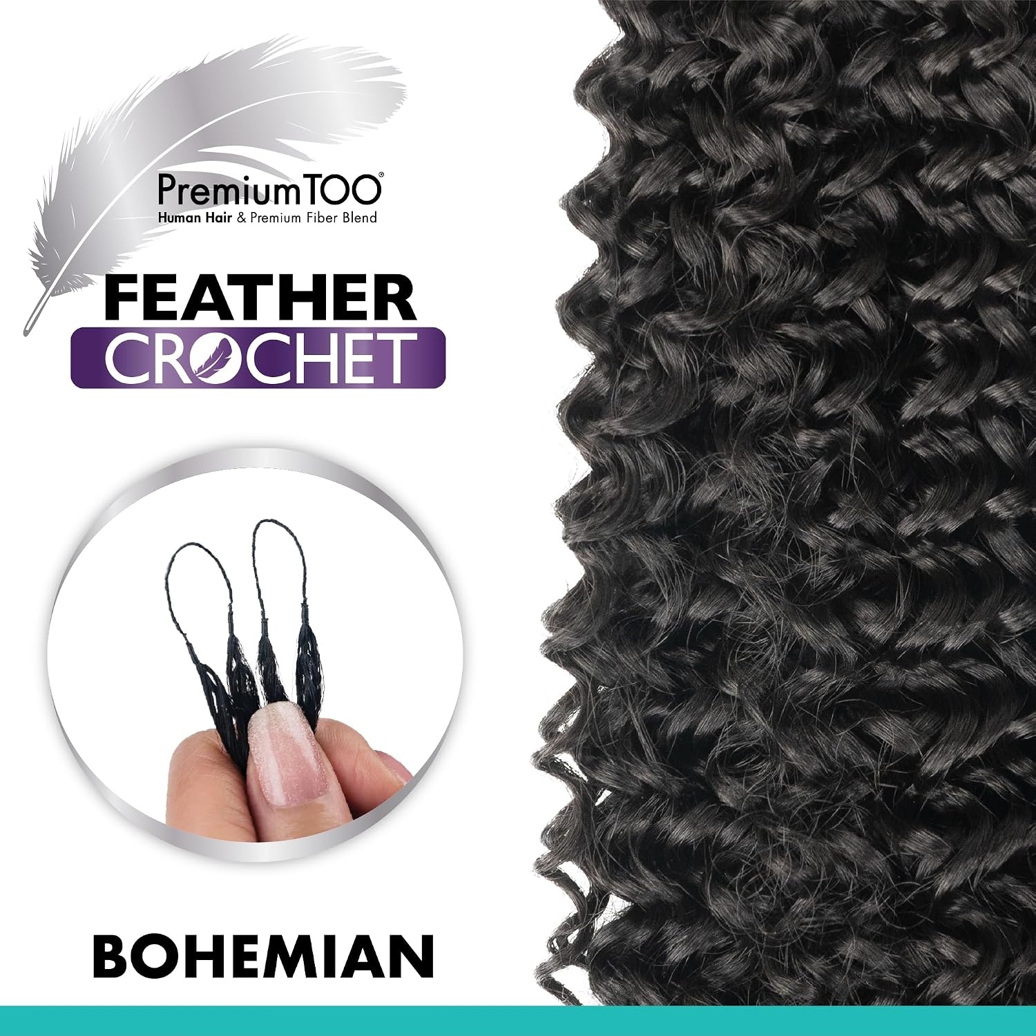 image:imageSensationnel PremiumToo Feather Crochet BraidsBohemian14in 1 JETBLACK Braiding hairHuman Hair Blend for Boho braids for Miracle knots PreSeparated Strands Easy Install 50 StrandsS1B30