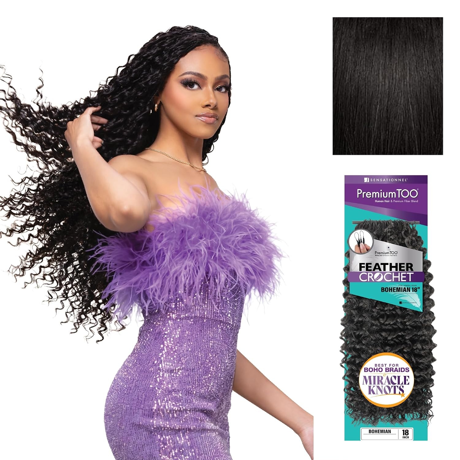 image:imageSensationnel PremiumToo Feather Crochet BraidsBohemian14in 1 JETBLACK Braiding hairHuman Hair Blend for Boho braids for Miracle knots PreSeparated Strands Easy Install 50 Strands1 JETBLACK