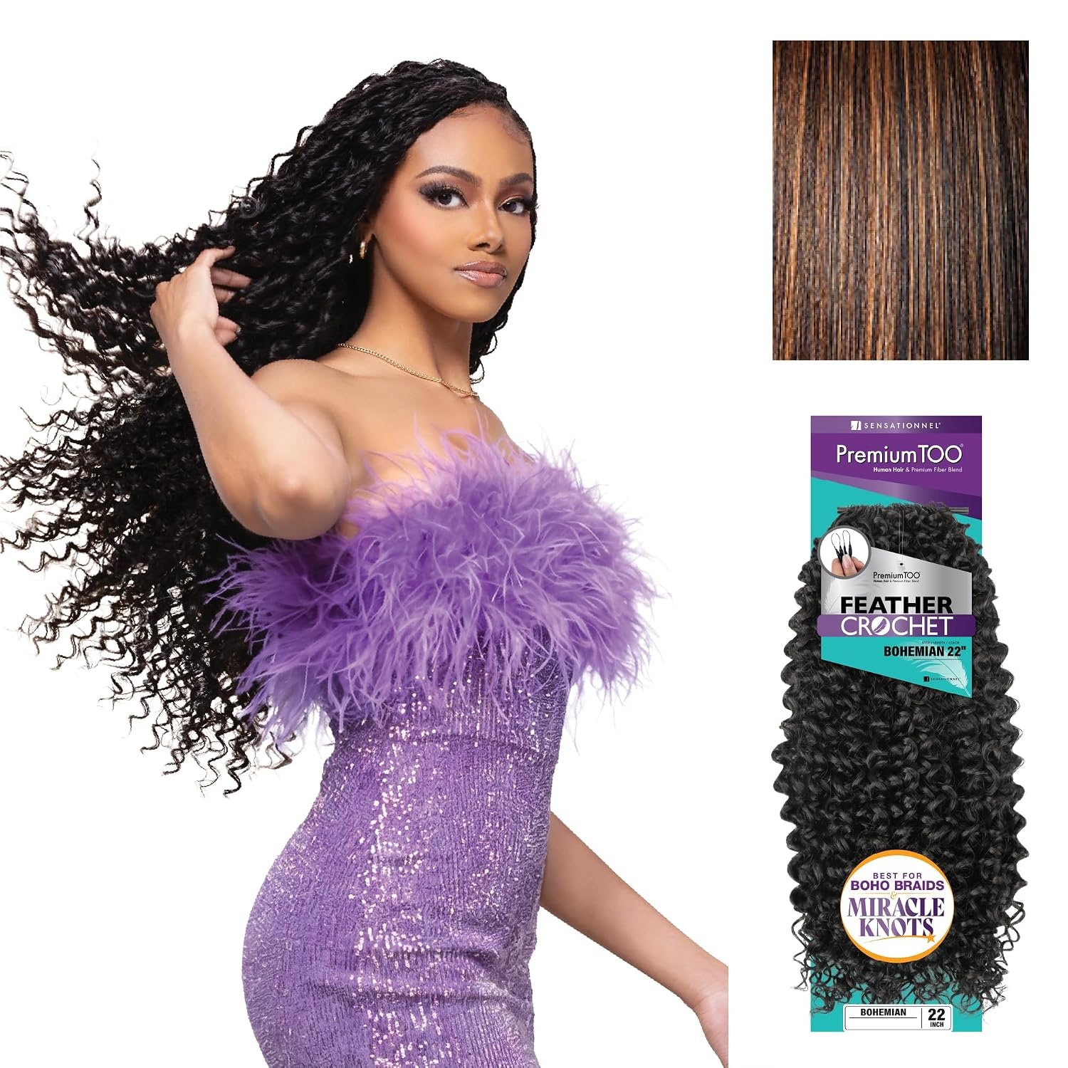 image:imageSensationnel PremiumToo Feather Crochet BraidsBohemian14in 1 JETBLACK Braiding hairHuman Hair Blend for Boho braids for Miracle knots PreSeparated Strands Easy Install 50 StrandsS1B30