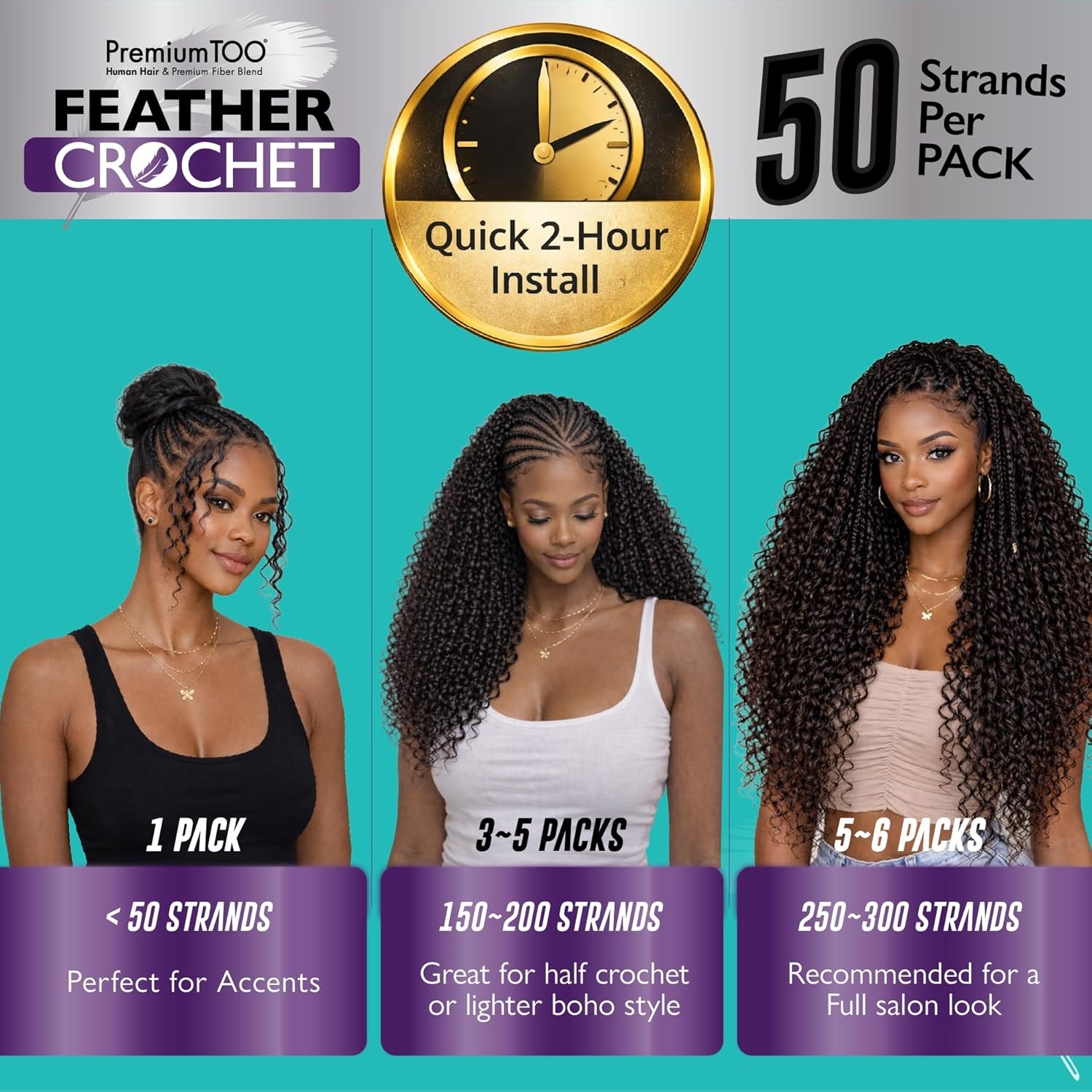 image:imageSensationnel PremiumToo Feather Crochet BraidsOcean Wave14in 1 JETBLACK Braiding hairHuman Hair Blend for Boho braids for Miracle knots PreSeparated Strands Easy Install 50 StrandsS1B30