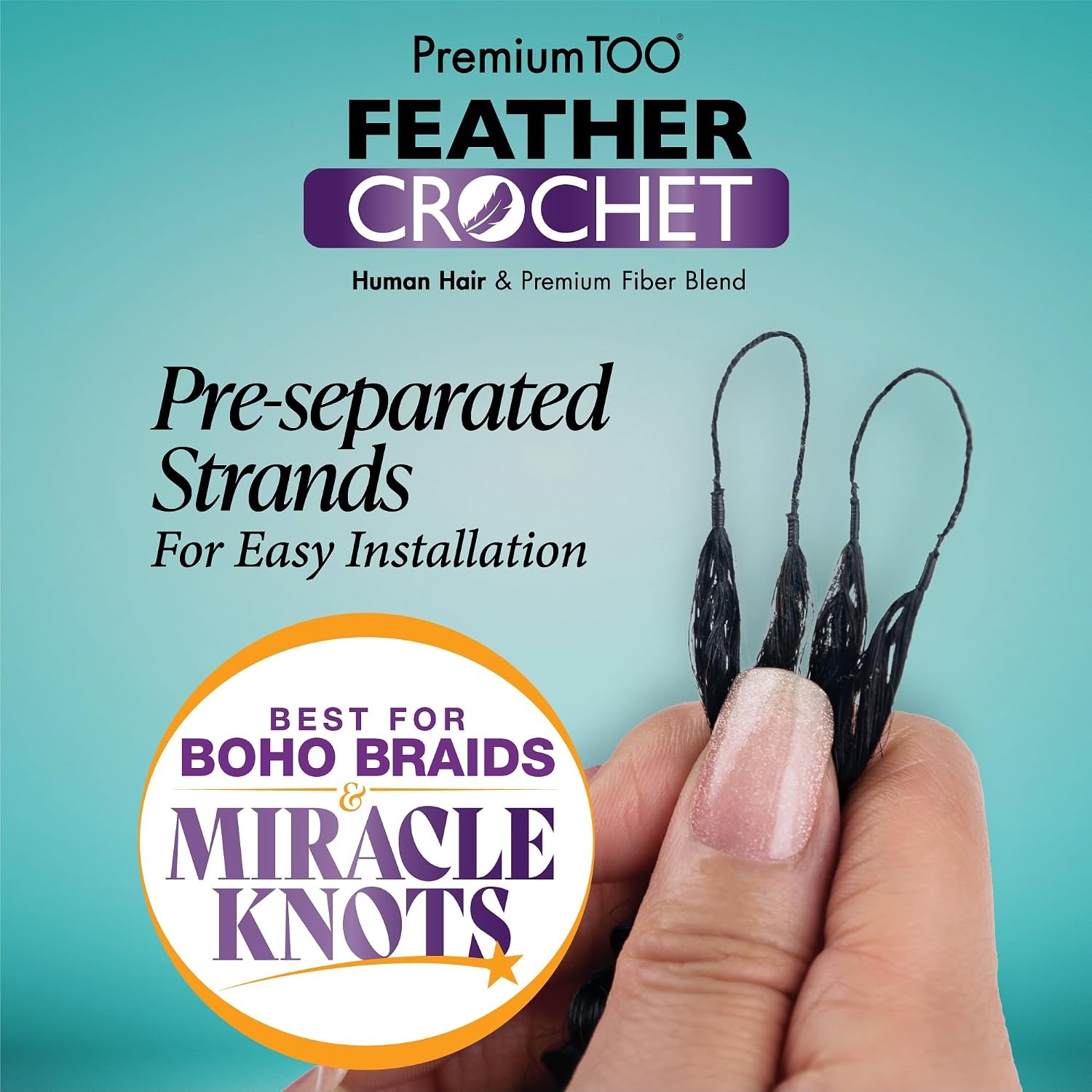 image:imageSensationnel PremiumToo Feather Crochet BraidsOcean Wave14in 1 JETBLACK Braiding hairHuman Hair Blend for Boho braids for Miracle knots PreSeparated Strands Easy Install 50 Strands1B OFFBLACK