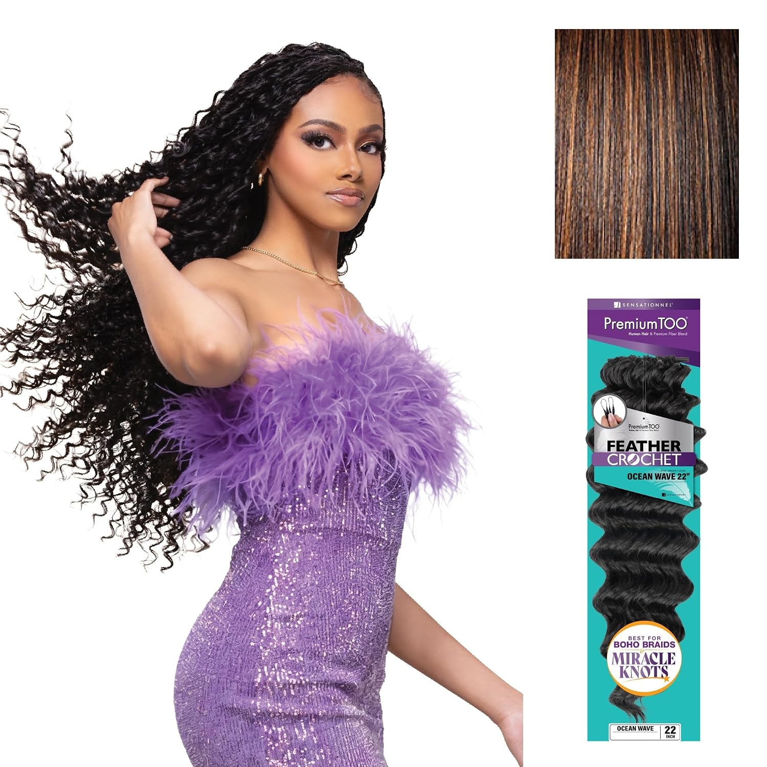 image:imageSensationnel PremiumToo Feather Crochet BraidsOcean Wave14in 1 JETBLACK Braiding hairHuman Hair Blend for Boho braids for Miracle knots PreSeparated Strands Easy Install 50 StrandsS1B30