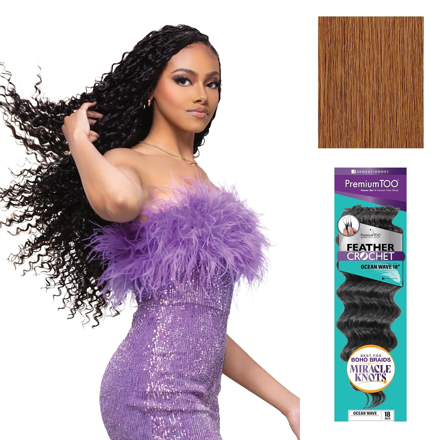 image:imageSensationnel PremiumToo Feather Crochet BraidsOcean Wave14in 1 JETBLACK Braiding hairHuman Hair Blend for Boho braids for Miracle knots PreSeparated Strands Easy Install 50 Strands30 LIGHTAUBURN
