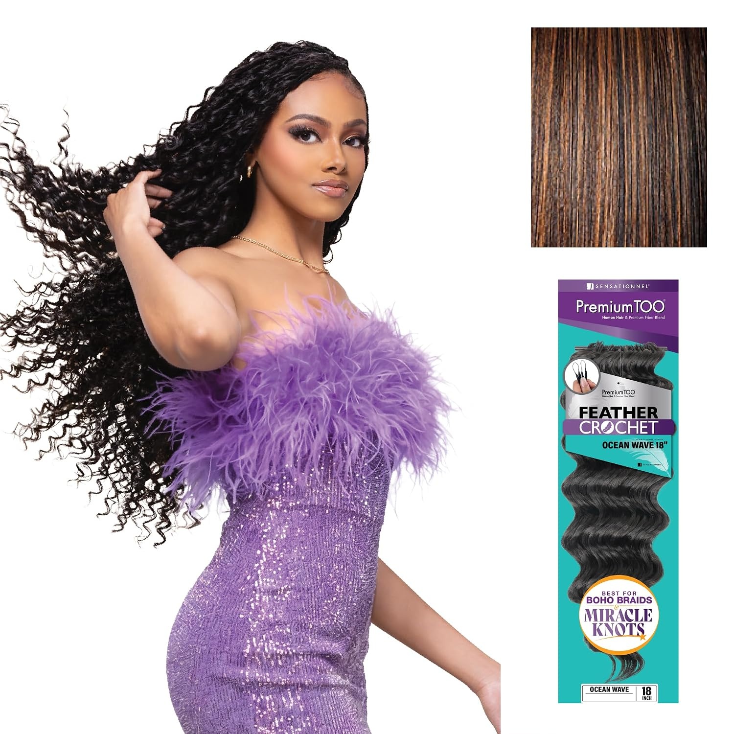 image:imageSensationnel PremiumToo Feather Crochet BraidsOcean Wave14in 1 JETBLACK Braiding hairHuman Hair Blend for Boho braids for Miracle knots PreSeparated Strands Easy Install 50 StrandsS1B30