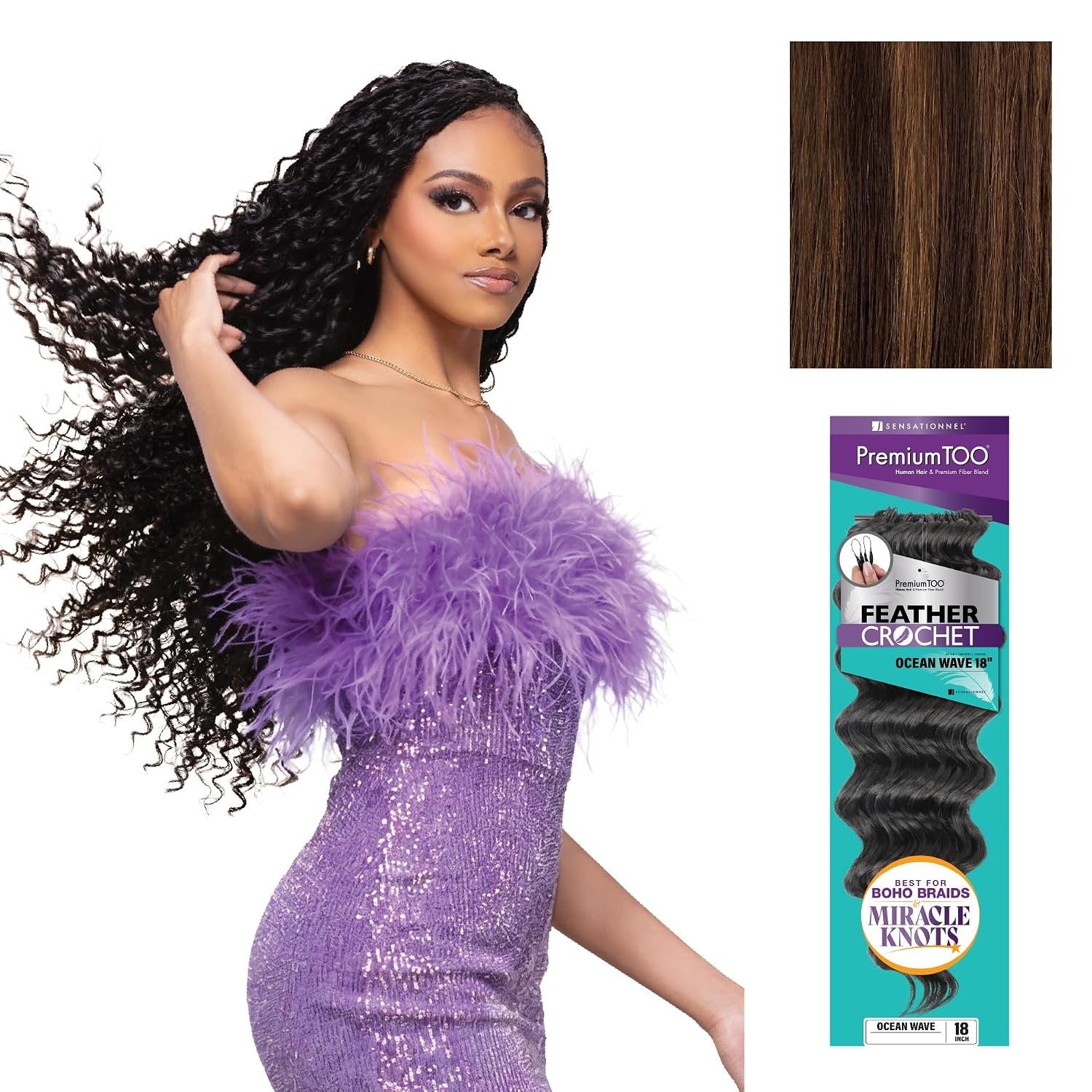 image:imageSensationnel PremiumToo Feather Crochet BraidsOcean Wave14in 1 JETBLACK Braiding hairHuman Hair Blend for Boho braids for Miracle knots PreSeparated Strands Easy Install 50 StrandsS430