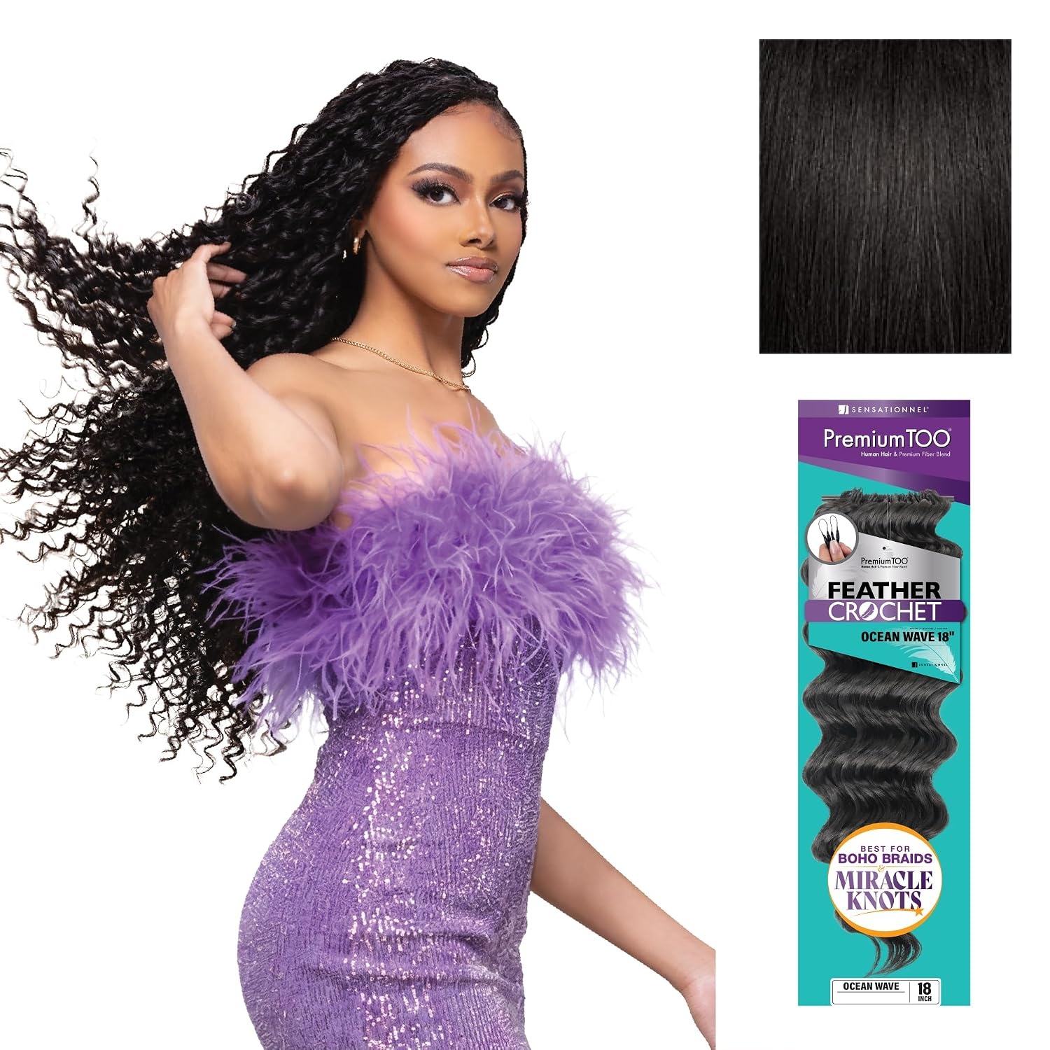 image:imageSensationnel PremiumToo Feather Crochet BraidsOcean Wave14in 1 JETBLACK Braiding hairHuman Hair Blend for Boho braids for Miracle knots PreSeparated Strands Easy Install 50 Strands1 JETBLACK