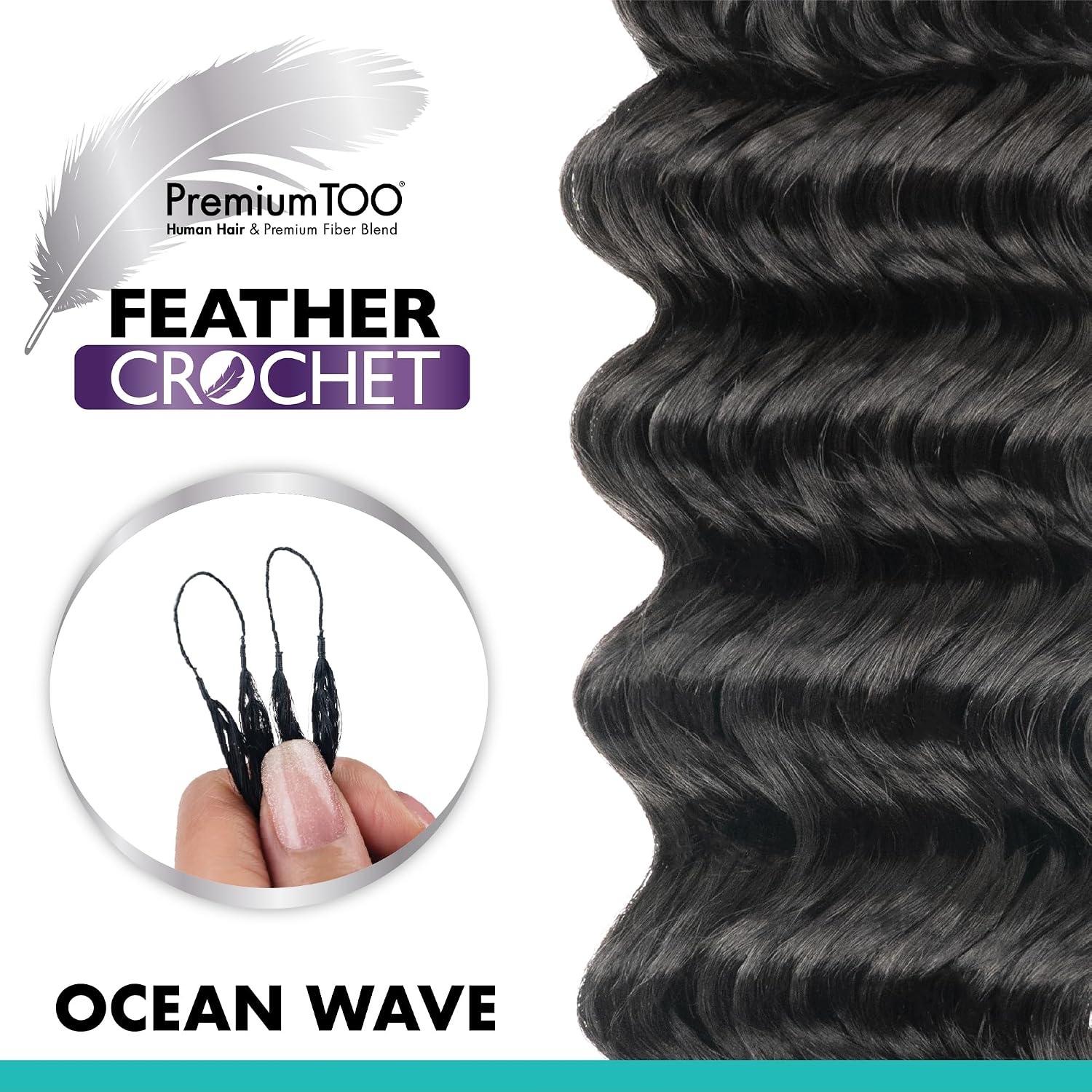 image:imageSensationnel PremiumToo Feather Crochet BraidsOcean Wave14in 1 JETBLACK Braiding hairHuman Hair Blend for Boho braids for Miracle knots PreSeparated Strands Easy Install 50 Strands1 JETBLACK