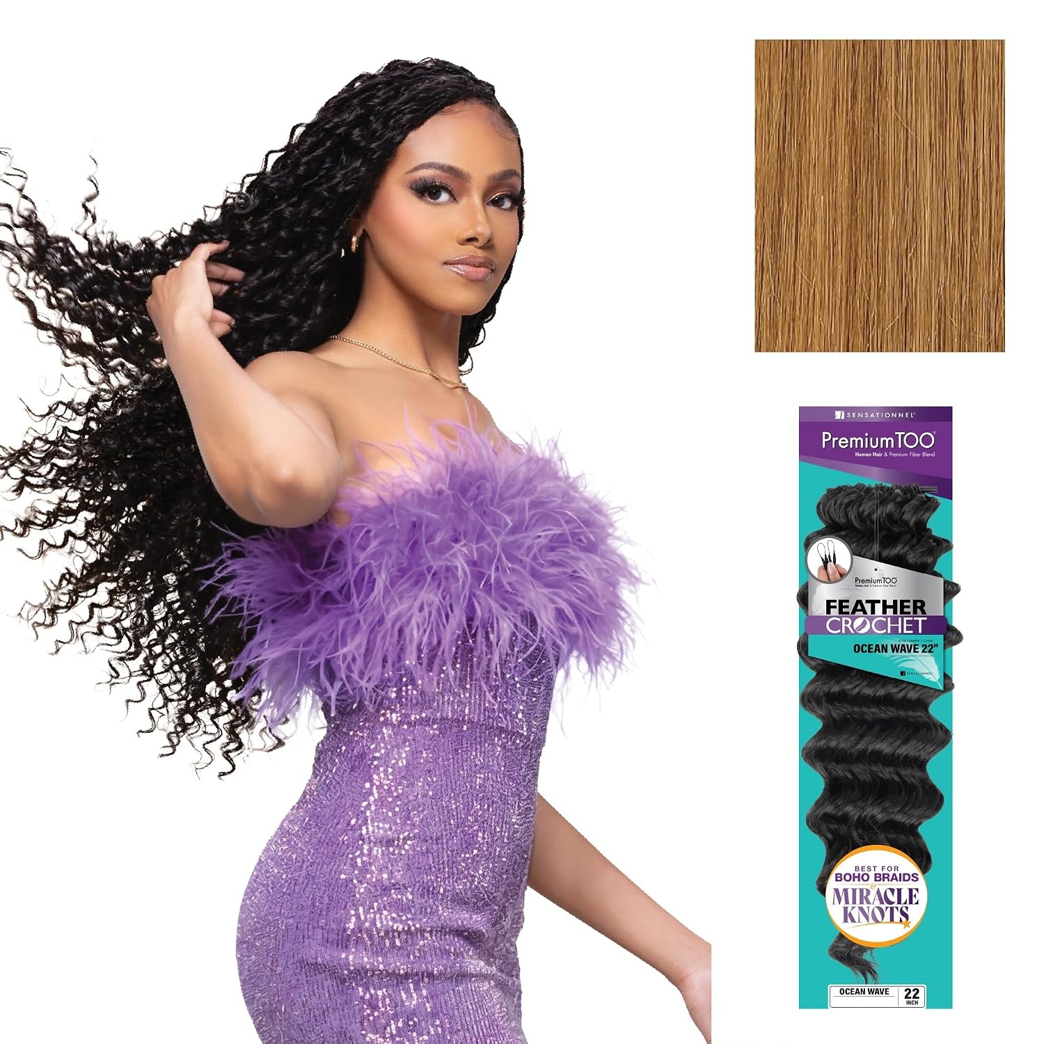 image:imageSensationnel PremiumToo Feather Crochet BraidsOcean Wave14in 1 JETBLACK Braiding hairHuman Hair Blend for Boho braids for Miracle knots PreSeparated Strands Easy Install 50 Strands27 HONEYBLONDE