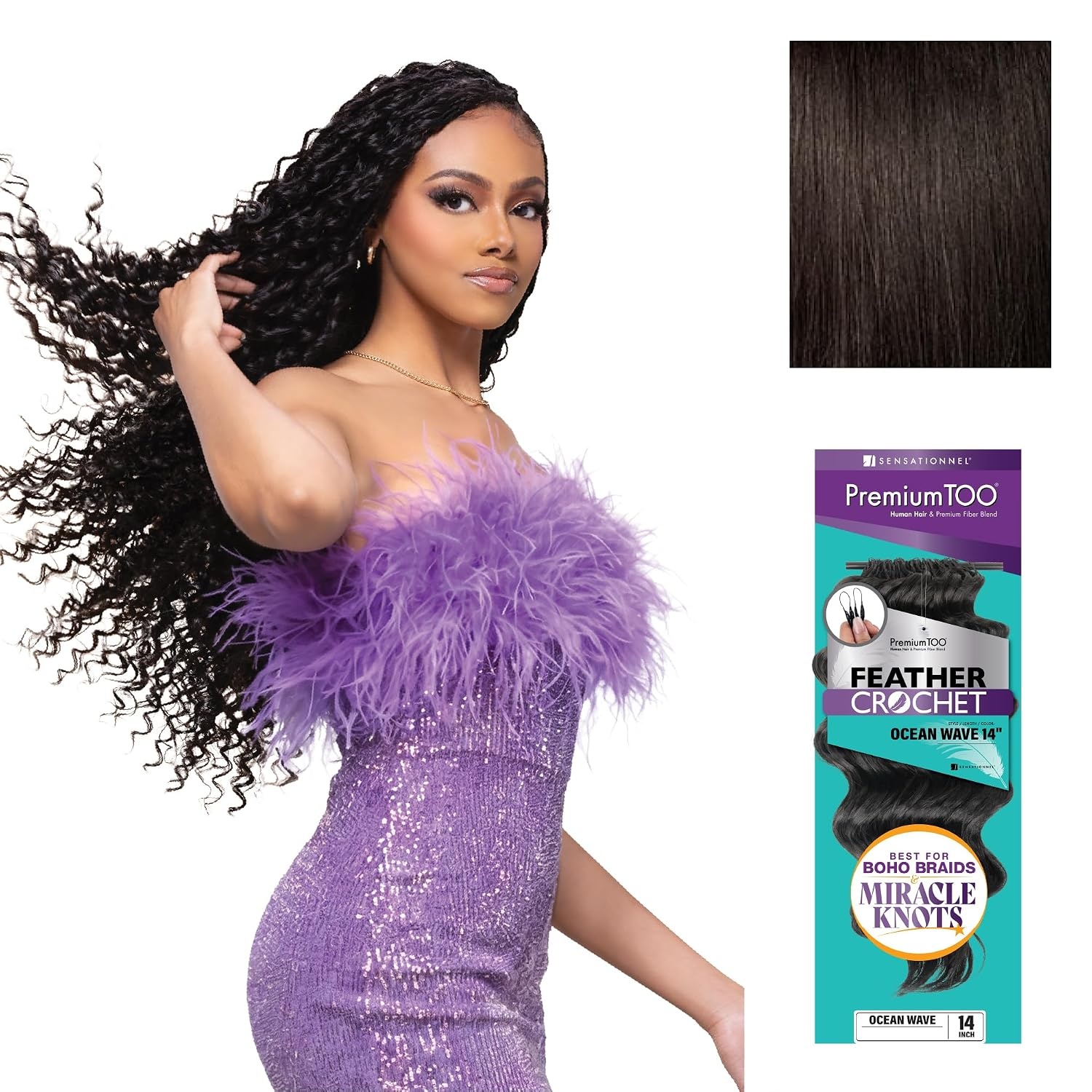 image:imageSensationnel PremiumToo Feather Crochet BraidsOcean Wave14in 1 JETBLACK Braiding hairHuman Hair Blend for Boho braids for Miracle knots PreSeparated Strands Easy Install 50 Strands2 DARKBROWN