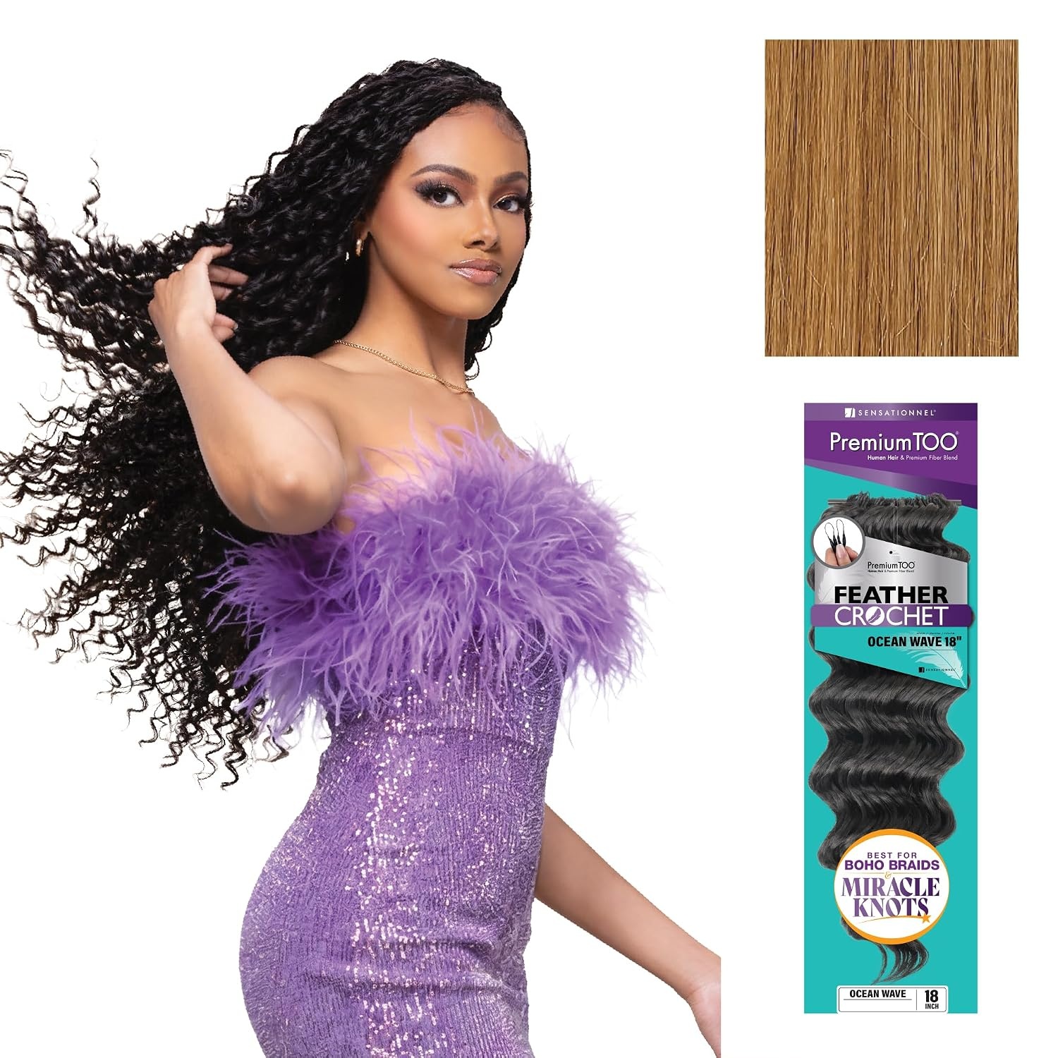 image:imageSensationnel PremiumToo Feather Crochet BraidsOcean Wave14in 1 JETBLACK Braiding hairHuman Hair Blend for Boho braids for Miracle knots PreSeparated Strands Easy Install 50 Strands27 HONEYBLONDE