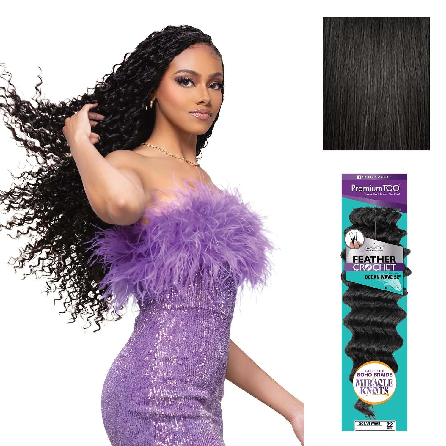 image:imageSensationnel PremiumToo Feather Crochet BraidsOcean Wave14in 1 JETBLACK Braiding hairHuman Hair Blend for Boho braids for Miracle knots PreSeparated Strands Easy Install 50 Strands1B OFFBLACK