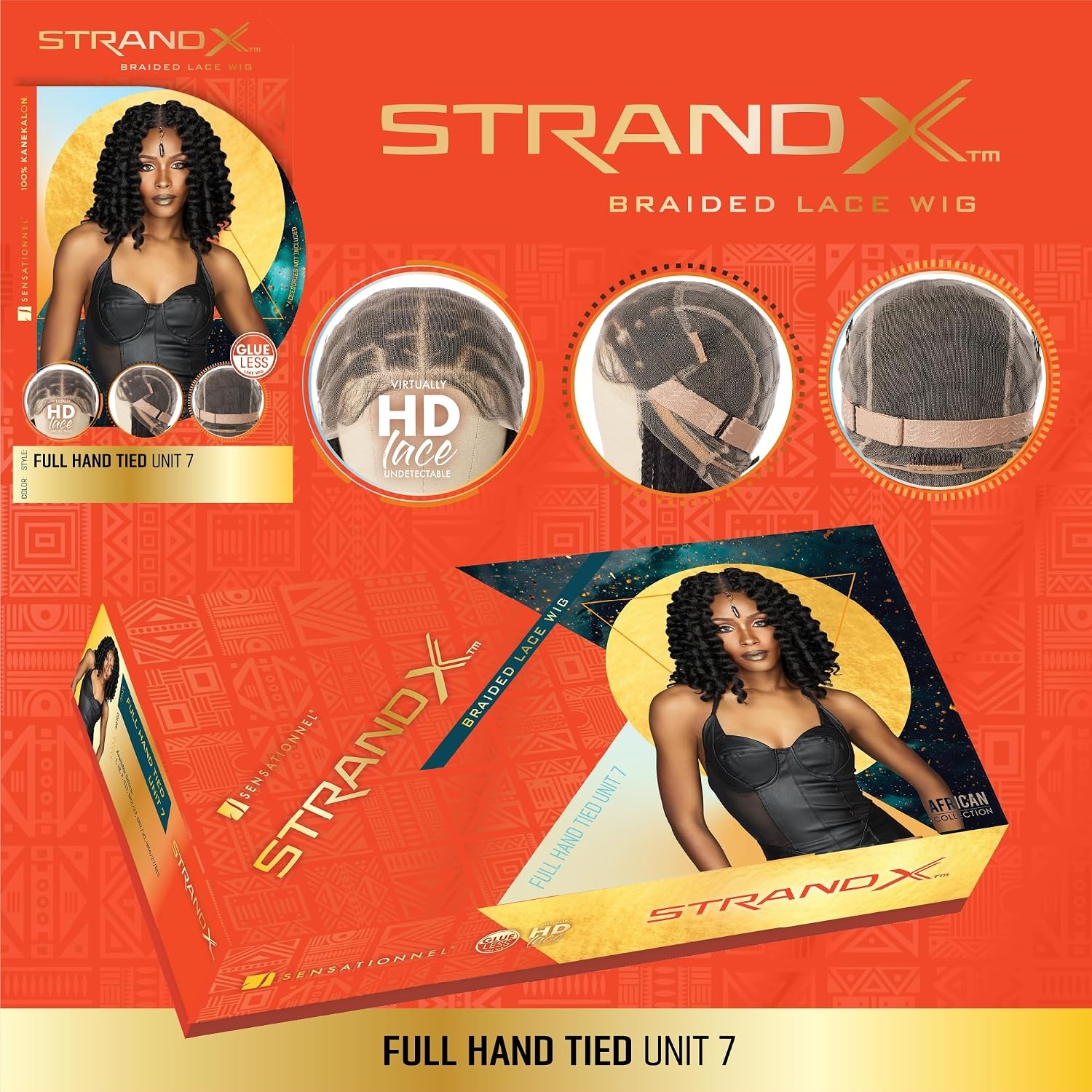 image:imageSensationnel Strand X Full Braided LacewigUnit 7 1 JETBLACK Glueless Wig Boho Braid Style HandTied Kanekalon HD1 JETBLACK