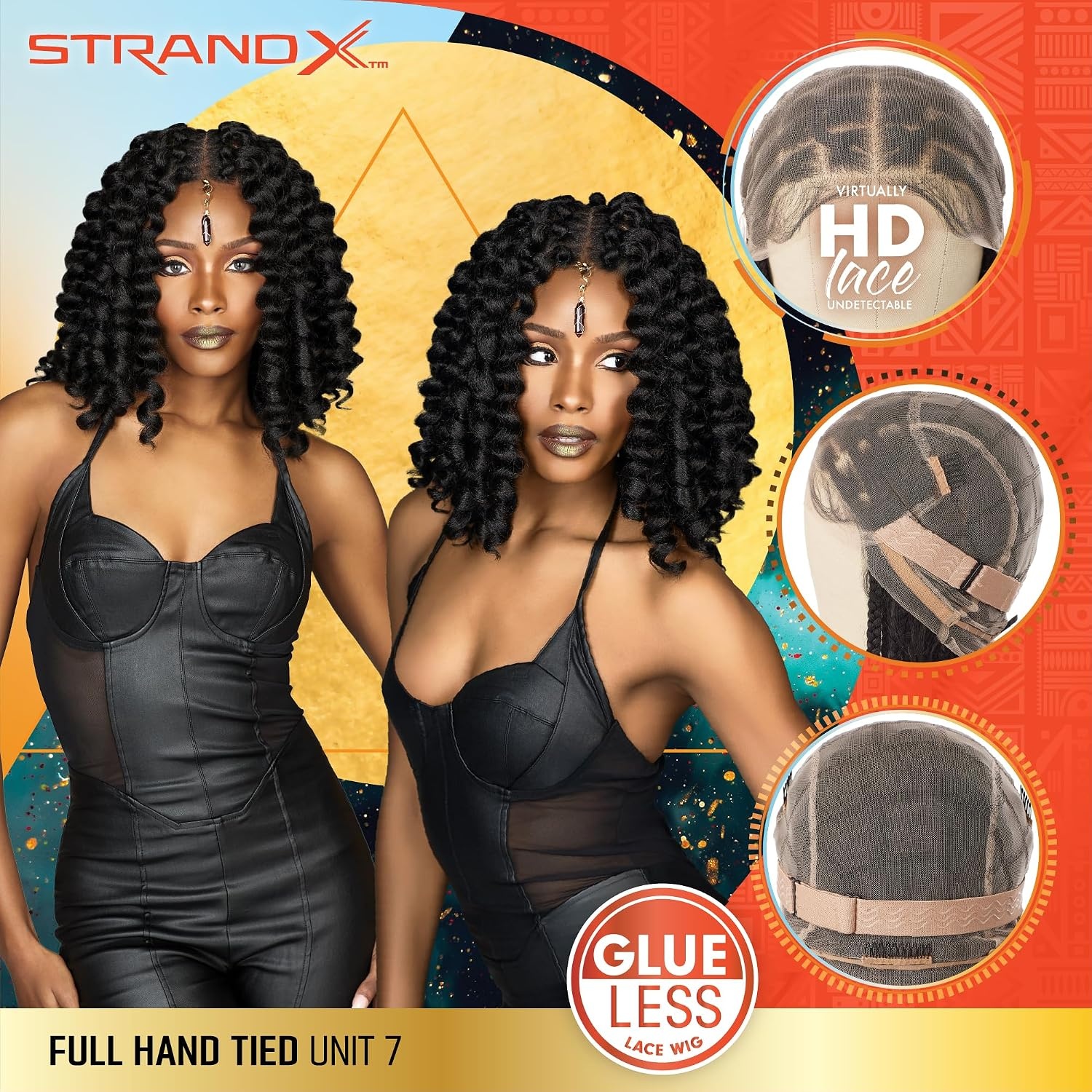 image:imageSensationnel Strand X Full Braided LacewigUnit 7 1 JETBLACK Glueless Wig Boho Braid Style HandTied Kanekalon HD1 JETBLACK