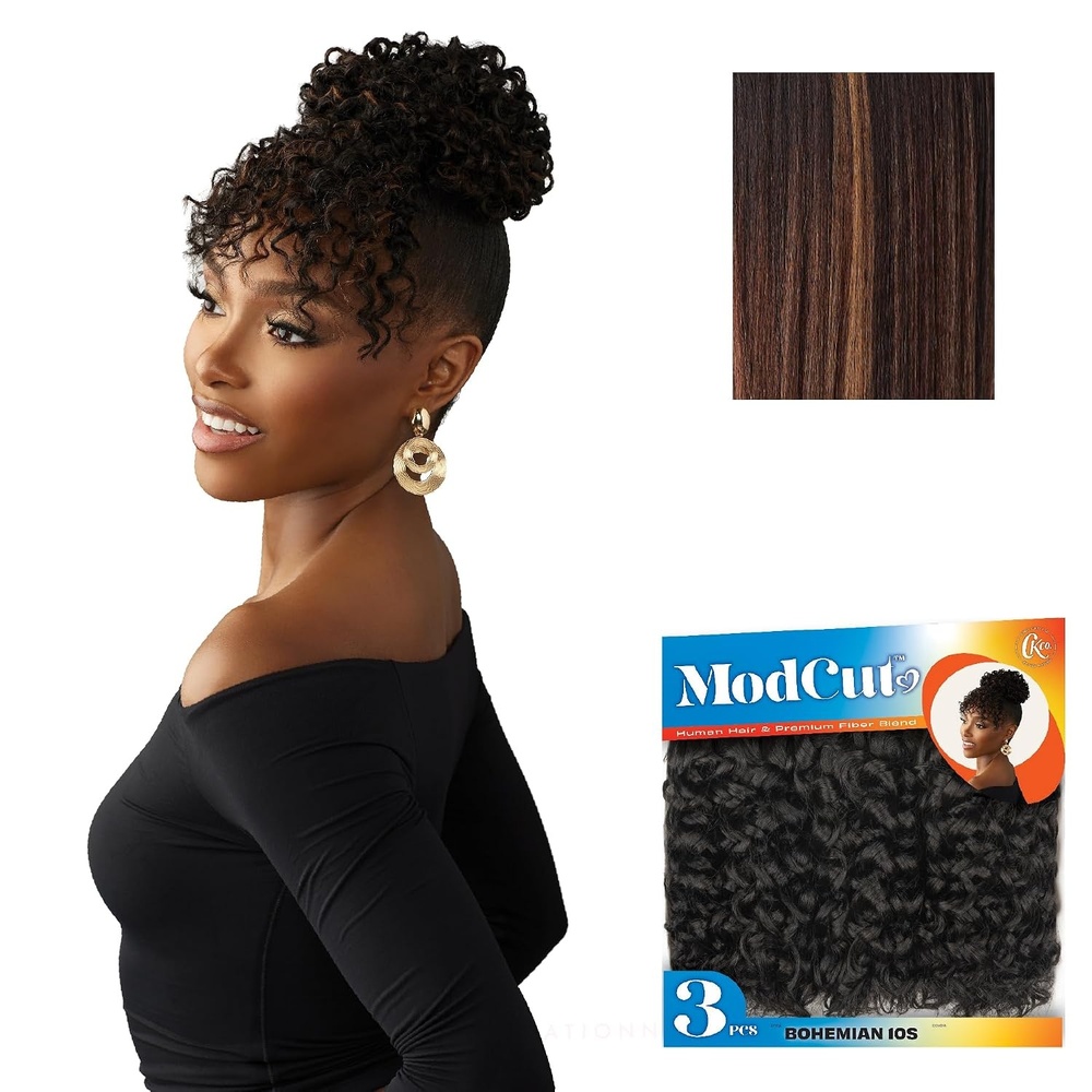 image:imageSensationnel Curls Kinksandco ModCut 3pcs Bundles Bohemian 10S1 JETBLACK Human Hair Blend Quick Weave Hair Extensions Long Lasting Effortless StyleBALAYAGECHOCOLATE