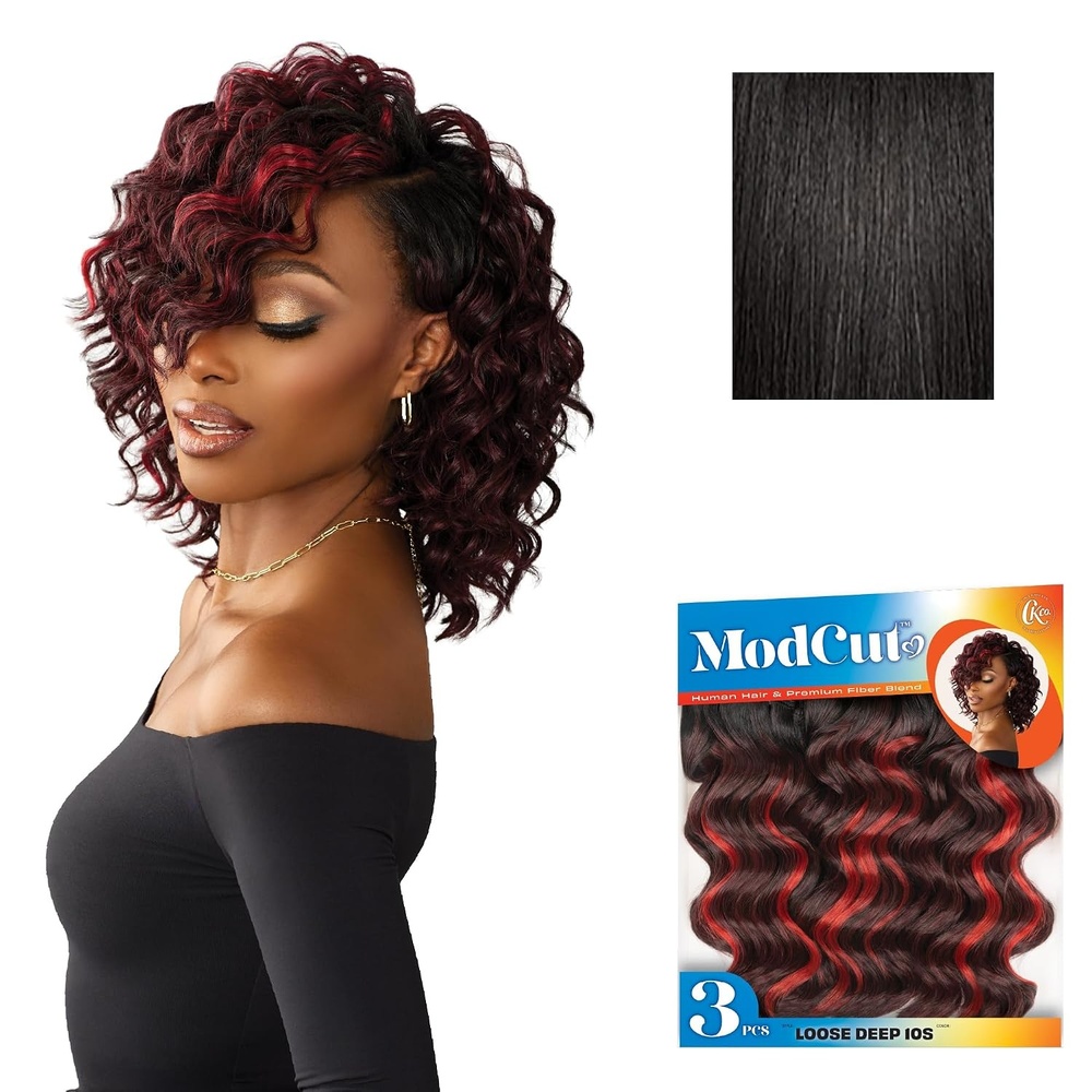 image:imageSensationnel Curls Kinksandco ModCut 3pcs BundlesLoose Deep 10S1 JETBLACK  Human Hair Blend Quick Weave Hair Extensions Long Lasting Effortless Style1B OFFBLACK