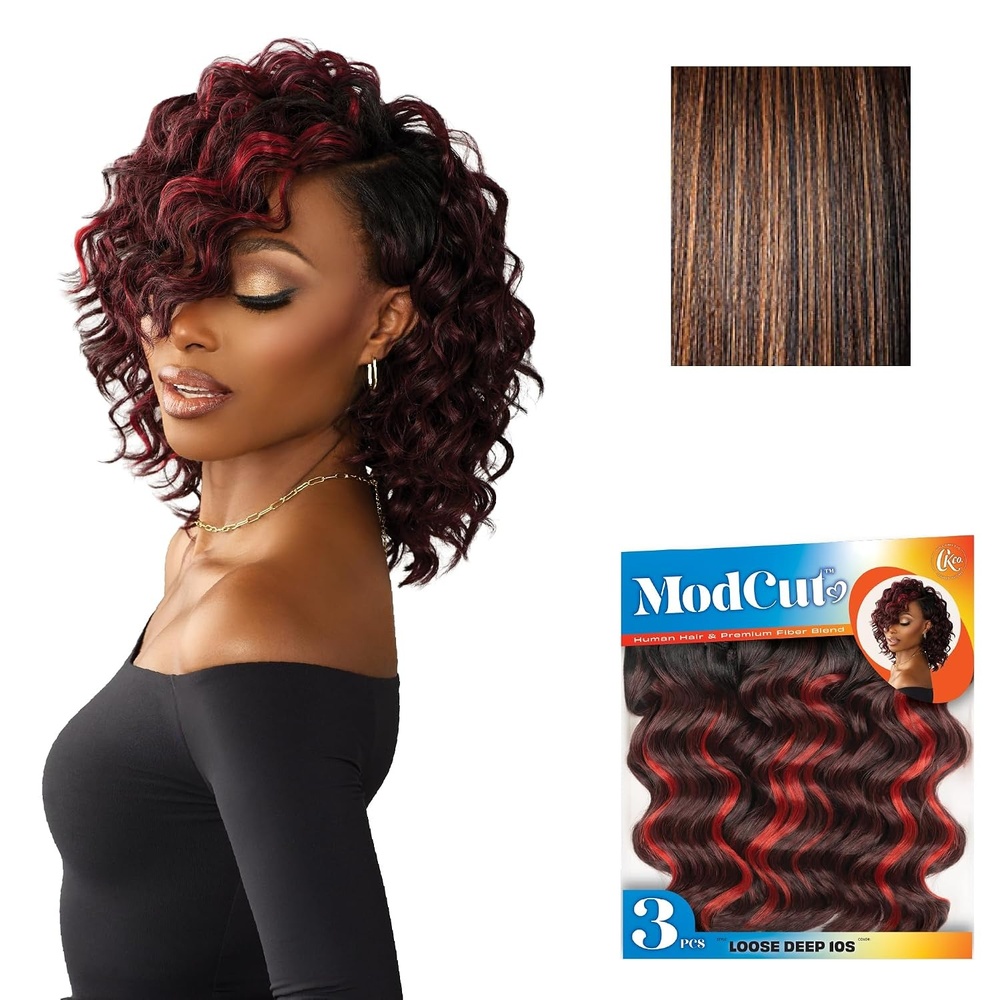 image:imageSensationnel Curls Kinksandco ModCut 3pcs BundlesLoose Deep 10S1 JETBLACK  Human Hair Blend Quick Weave Hair Extensions Long Lasting Effortless StyleS1B30