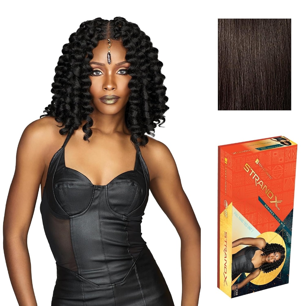 image:imageSensationnel Strand X Full Braided LacewigUnit 7 1 JETBLACK Glueless Wig Boho Braid Style HandTied Kanekalon HD2 DARKBROWN