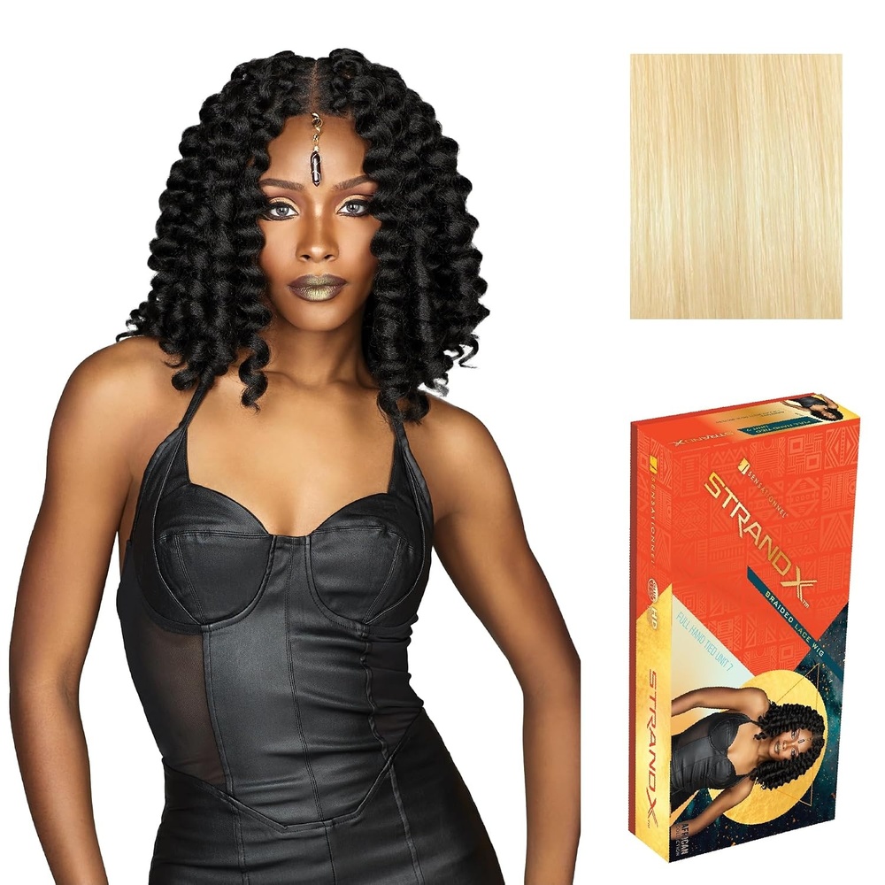 image:imageSensationnel Strand X Full Braided LacewigUnit 7 1 JETBLACK Glueless Wig Boho Braid Style HandTied Kanekalon HD613 BLONDE