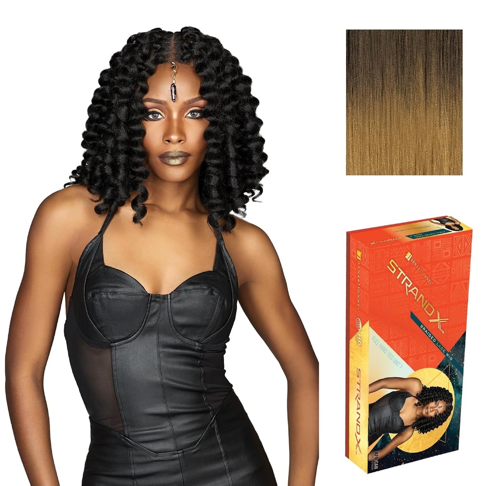 image:imageSensationnel Strand X Full Braided LacewigUnit 7 1 JETBLACK Glueless Wig Boho Braid Style HandTied Kanekalon HDSM227