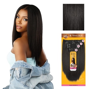 Sensationnel Curls Kinksandco Clip in-Flow Changer,14 inch, 1 JETBLACK | Synthetic , 9-Piece Clip-In Set, Easy-to-Use Clips, Natural 3C–4C Hair(1B OFFBLACK)