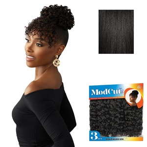 Sensationnel Curls Kinksandco ModCut 3pcs Bundles -Bohemian 10S,1 JETBLACK | Human Hair Blend, Quick Weave, Hair Extensions, Long Lasting, Effortless Style(1B OFFBLACK)