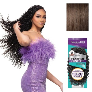 Sensationnel PremiumToo Feather Crochet Braids-Bohemian,14in, 1 JETBLACK | Braiding hair,Human Hair Blend, for Boho braids, for Miracle knots, Pre-Separated Strands, Easy Install, 50 Strands(4 MEDBROWN)