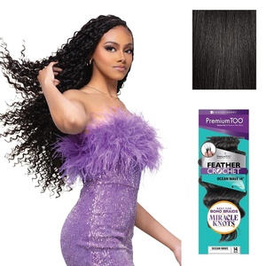 Sensationnel PremiumToo Feather Crochet Braids-Ocean Wave,14in, 1 JETBLACK | Braiding hair,Human Hair Blend, for Boho braids, for Miracle knots, Pre-Separated Strands, Easy Install, 50 Strands(1B OFFBLACK)