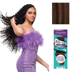 Sensationnel PremiumToo Feather Crochet Braids-Ocean Wave,14in, 1 JETBLACK | Braiding hair,Human Hair Blend, for Boho braids, for Miracle knots, Pre-Separated Strands, Easy Install, 50 Strands(S4/30)