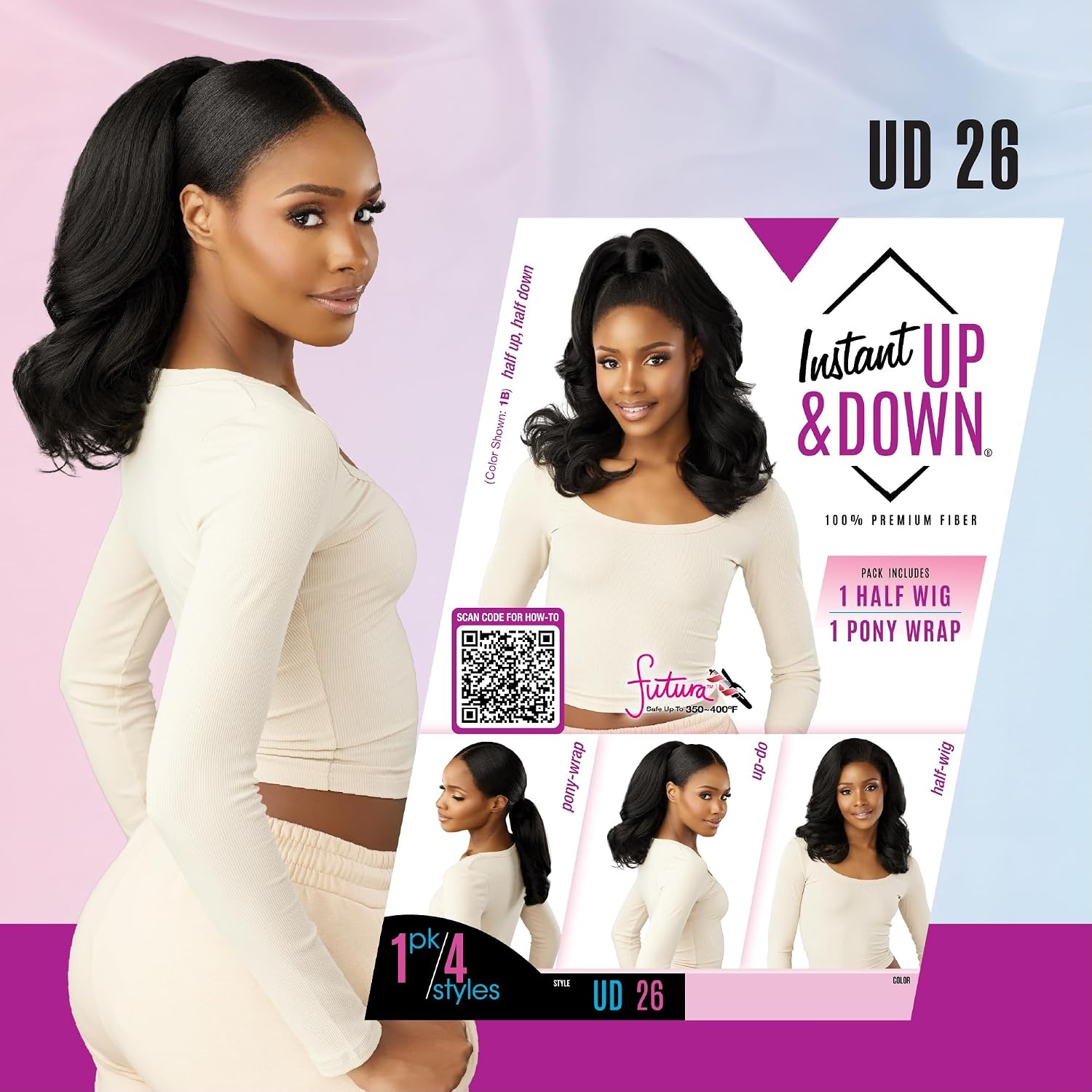 image:imageSensationnel Instant Updown Halfwig PonyIud 26 1 JETBLACK 4 Style In 1 Pony Wrap Updo Halfup Halfdown1 JETBLACK