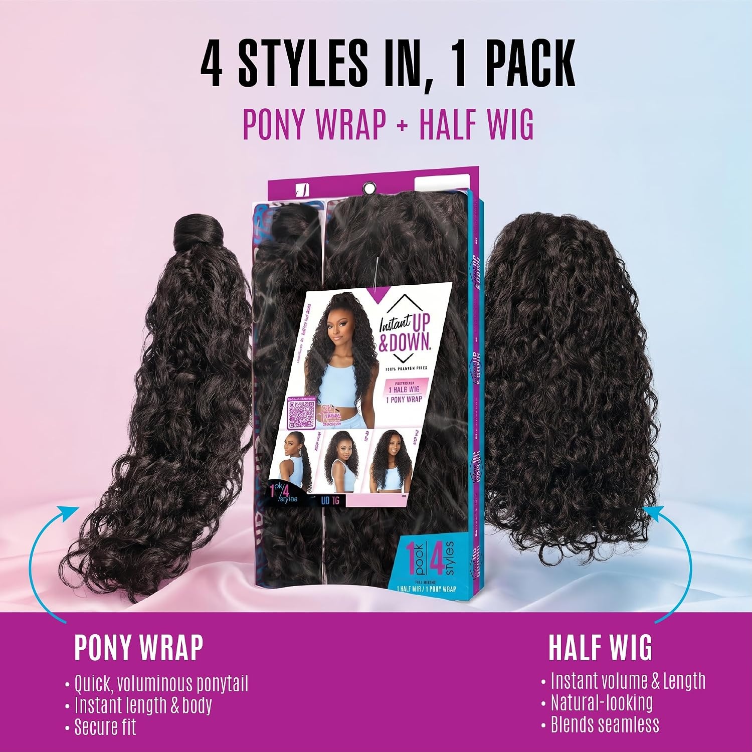 image:imageSensationnel Instant Updown Halfwig PonyIud 26 1 JETBLACK 4 Style In 1 Pony Wrap Updo Halfup HalfdownTH230