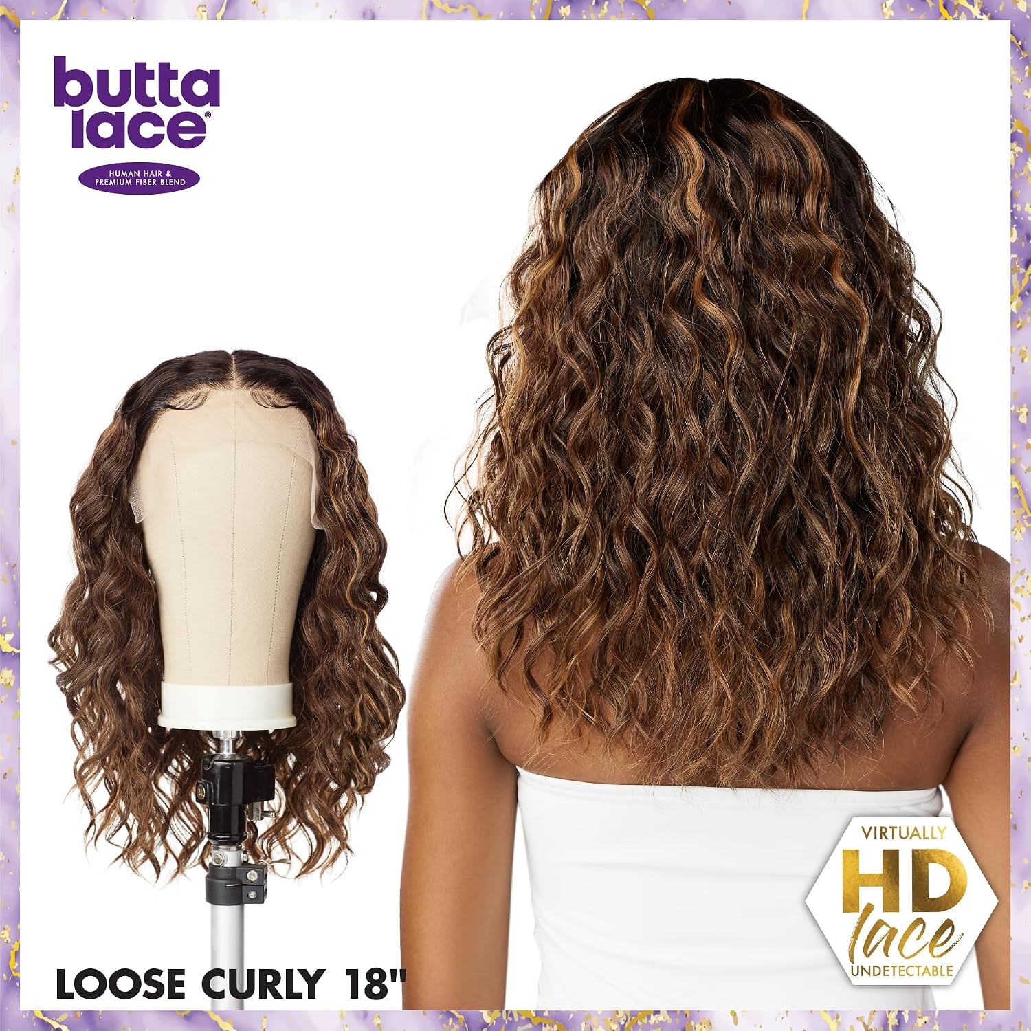image:imageSensationnel Butta Lace Hhm WigLoose Curly 18 Inch BALAYAGEPLATINUM Glueless Lace Front Human Hair Blend PrePlucked Hairline Extra Wide 5 Inch PartingBALAYAGEPLATINUM