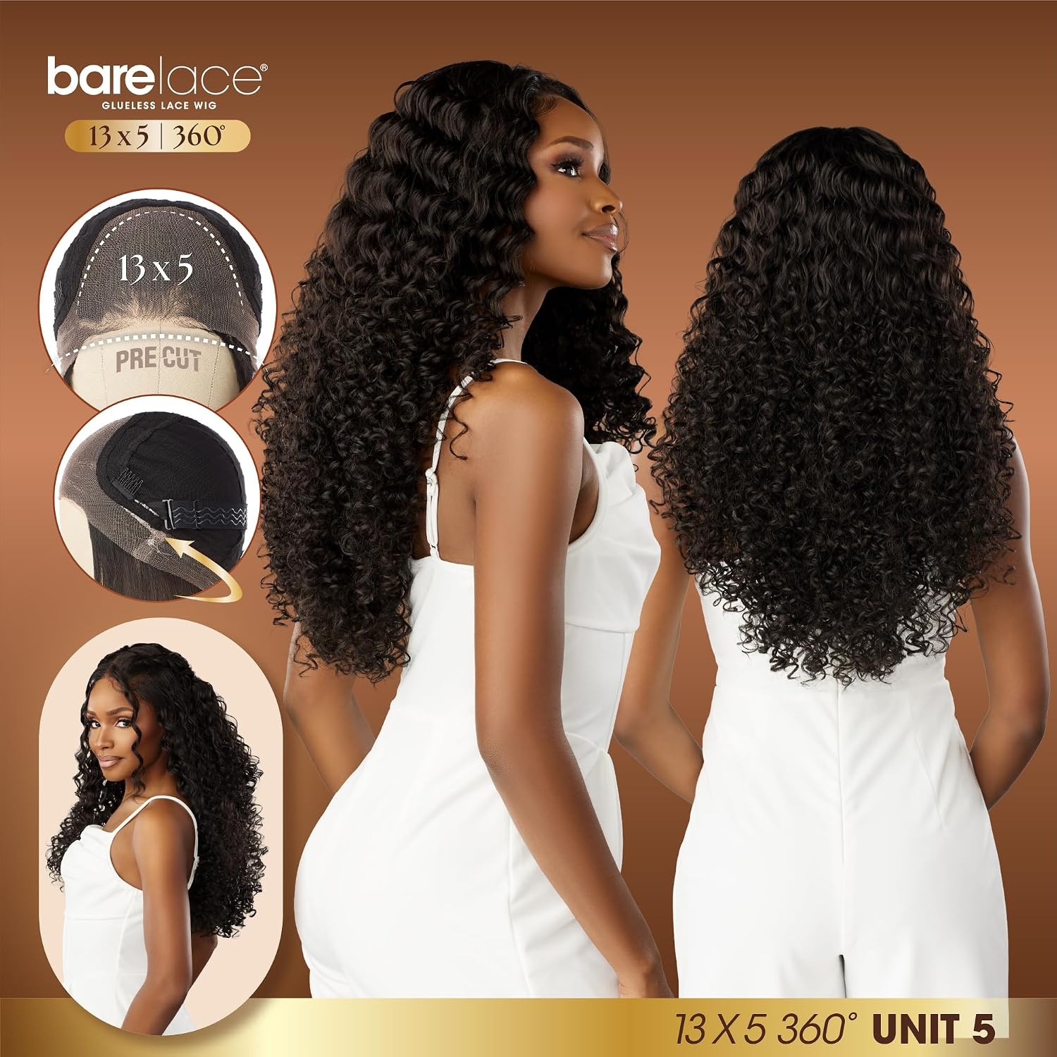 image:imageSensationnel Barelace 13x5 360 LaceWigUnit 5 1 JETBLACK Human Hair Blend Glueless Pre Cut Hairline EartoEar Deep PartingBALAYAGEGOLD