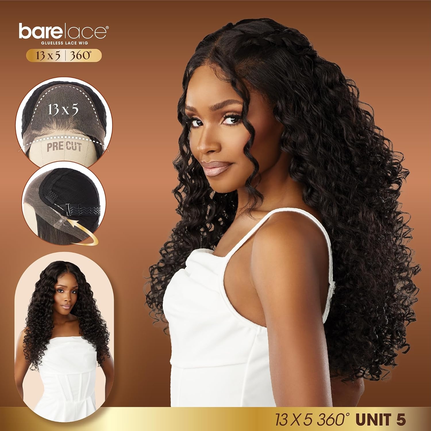 image:imageSensationnel Barelace 13x5 360 LaceWigUnit 5 1 JETBLACK Human Hair Blend Glueless Pre Cut Hairline EartoEar Deep PartingBALAYAGEHAZELNUT