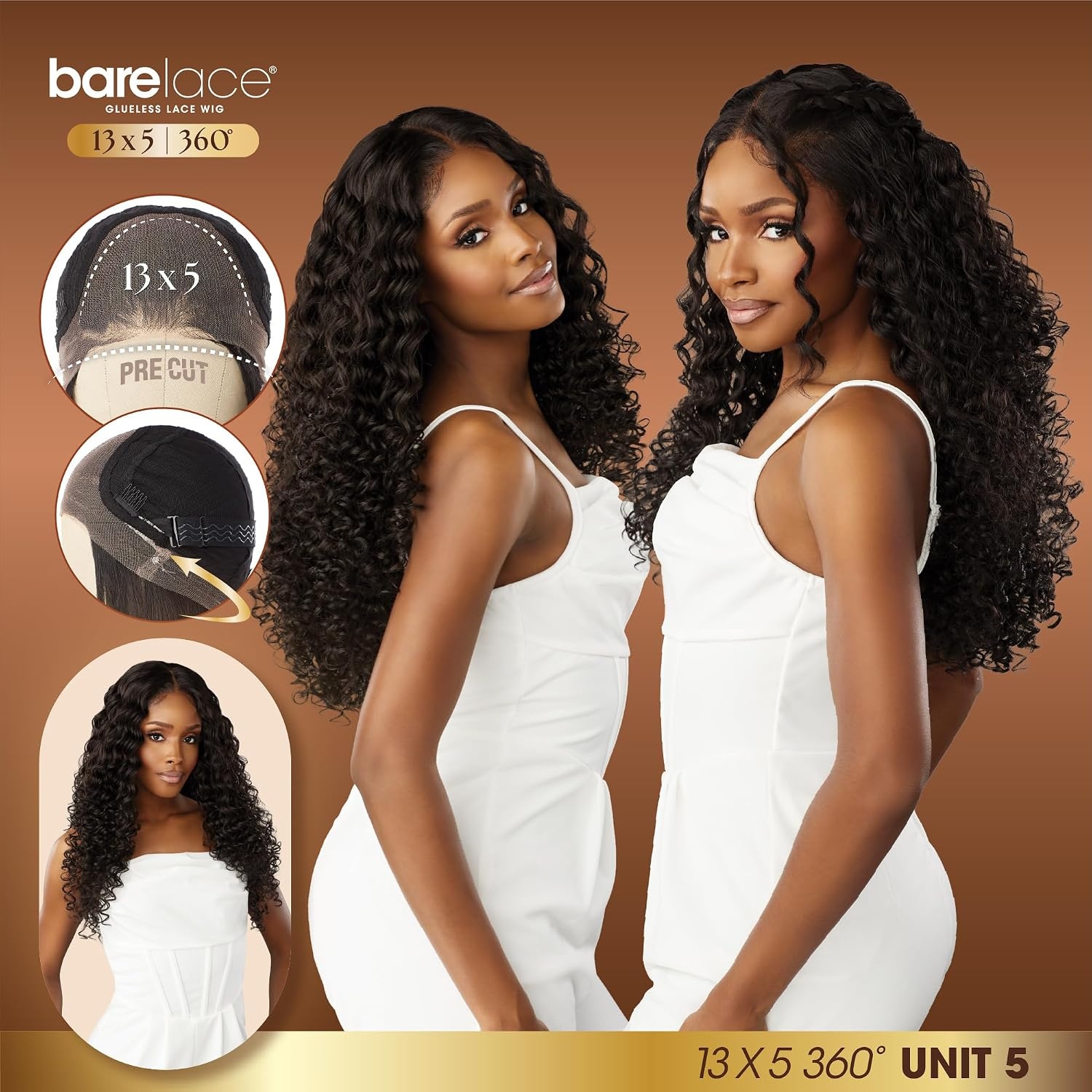 image:imageSensationnel Barelace 13x5 360 LaceWigUnit 5 1 JETBLACK Human Hair Blend Glueless Pre Cut Hairline EartoEar Deep PartingBALAYAGEHAZELNUT