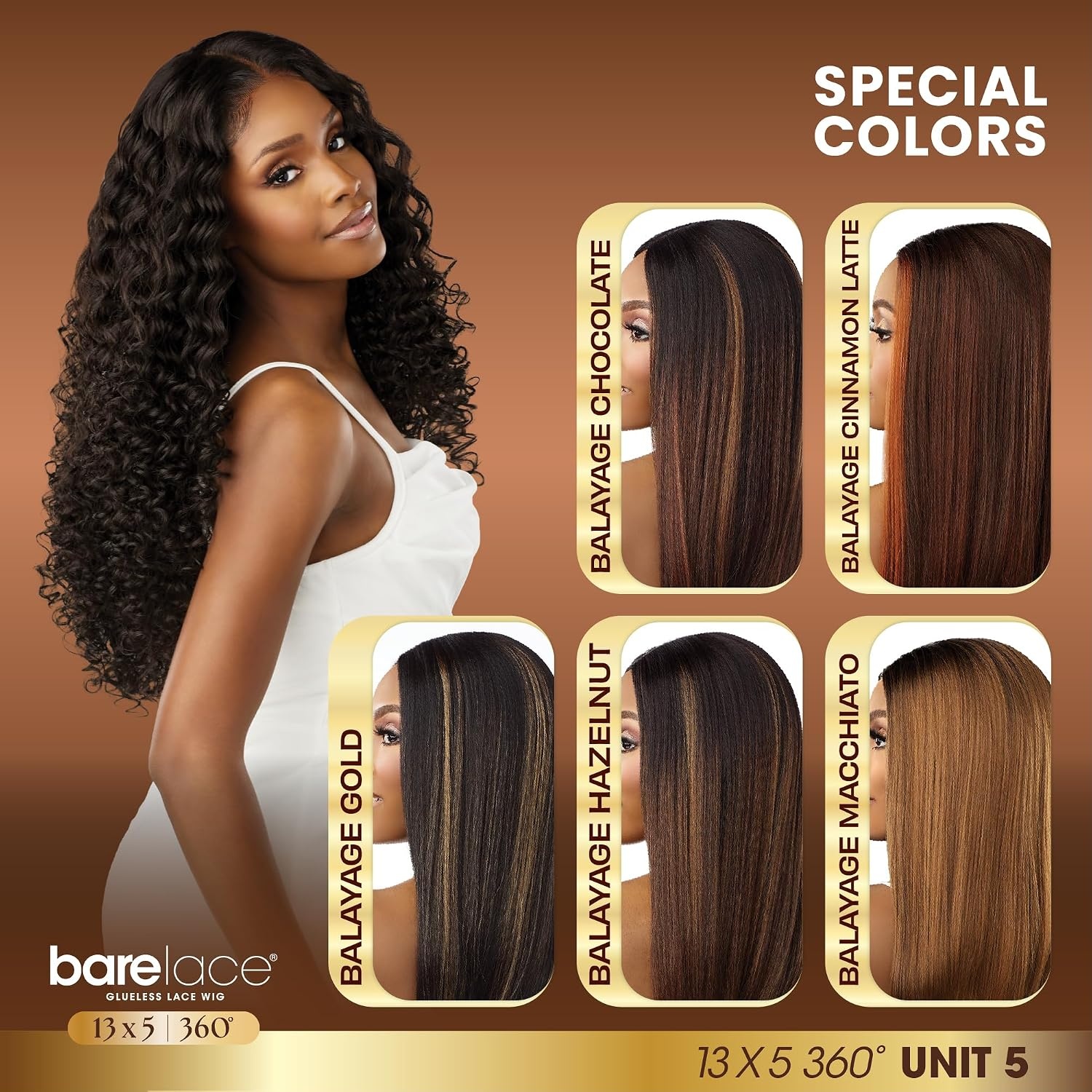 image:imageSensationnel Barelace 13x5 360 LaceWigUnit 5 1 JETBLACK Human Hair Blend Glueless Pre Cut Hairline EartoEar Deep PartingBALAYAGEHAZELNUT