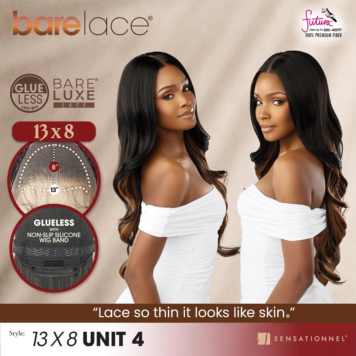 image:imageSensationnel Barelace 13x8 LaceWigUnit 4 1 JETBLACK Lace Front Synthetic Glueless 180 Degree PrePlucked Hairline2 DARKBROWN