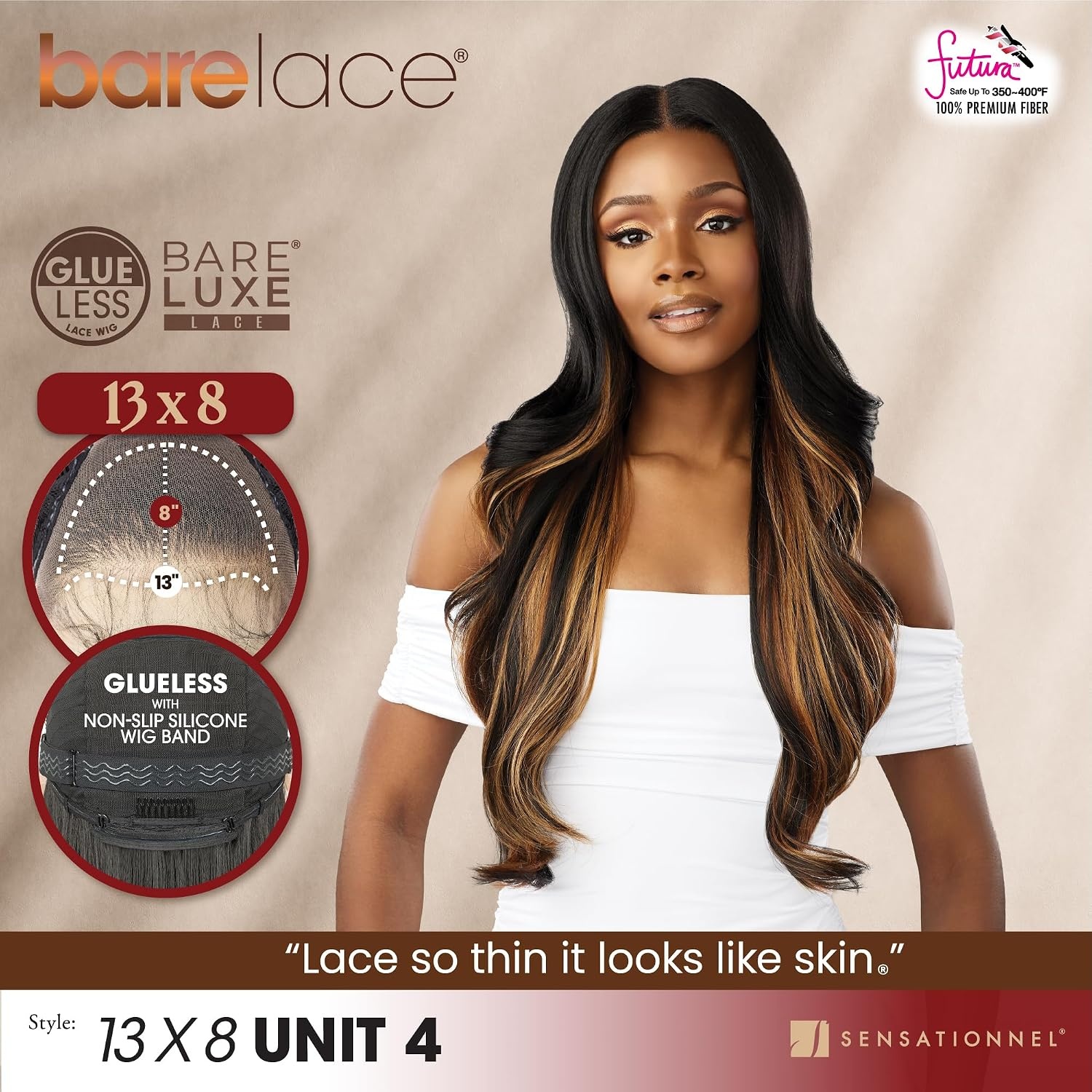 image:imageSensationnel Barelace 13x8 LaceWigUnit 4 1 JETBLACK Lace Front Synthetic Glueless 180 Degree PrePlucked HairlineCARAMELBLONDE