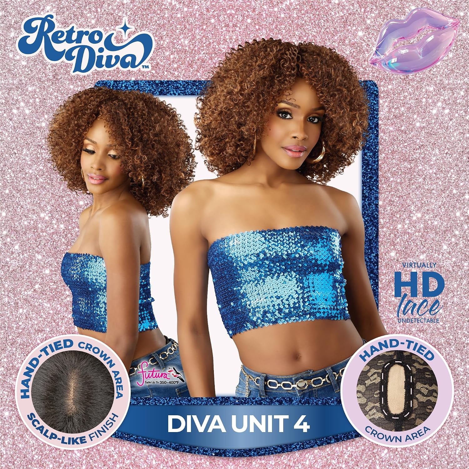 image:imageSensationnel Glamora Lace Crown WigRetro Diva Unit 4 1 JETBLACK HandTied Crownarea Curved Ear Contour Synthetic Hair2 DARKBROWN